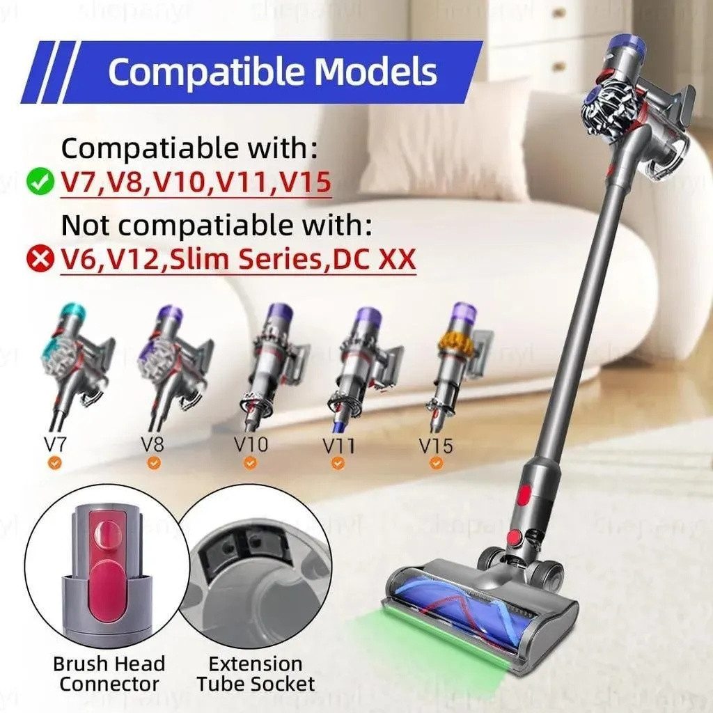 ANTCOOL Staubsaugerdüsen-Set Bodendüse für Dyson V7 V8 V10 V11 V15, Turbinenbürste, grüne LED – Bild 3 von 5