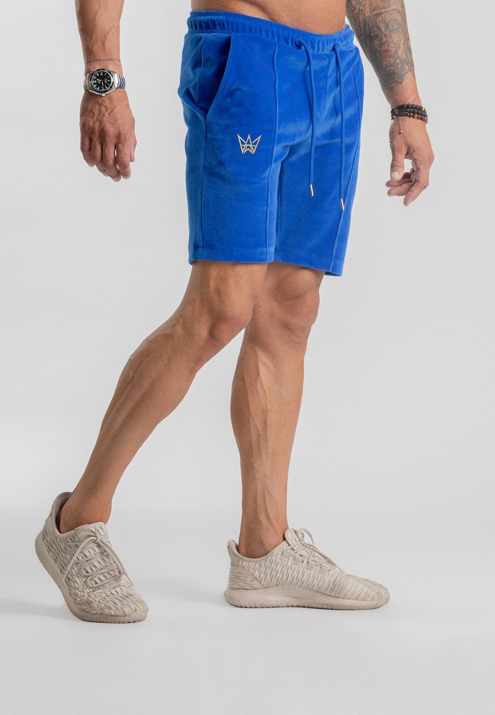 TRES AMIGOS Funktionsshorts Weiche Velours-Shorts mit Komfortbund Blau
