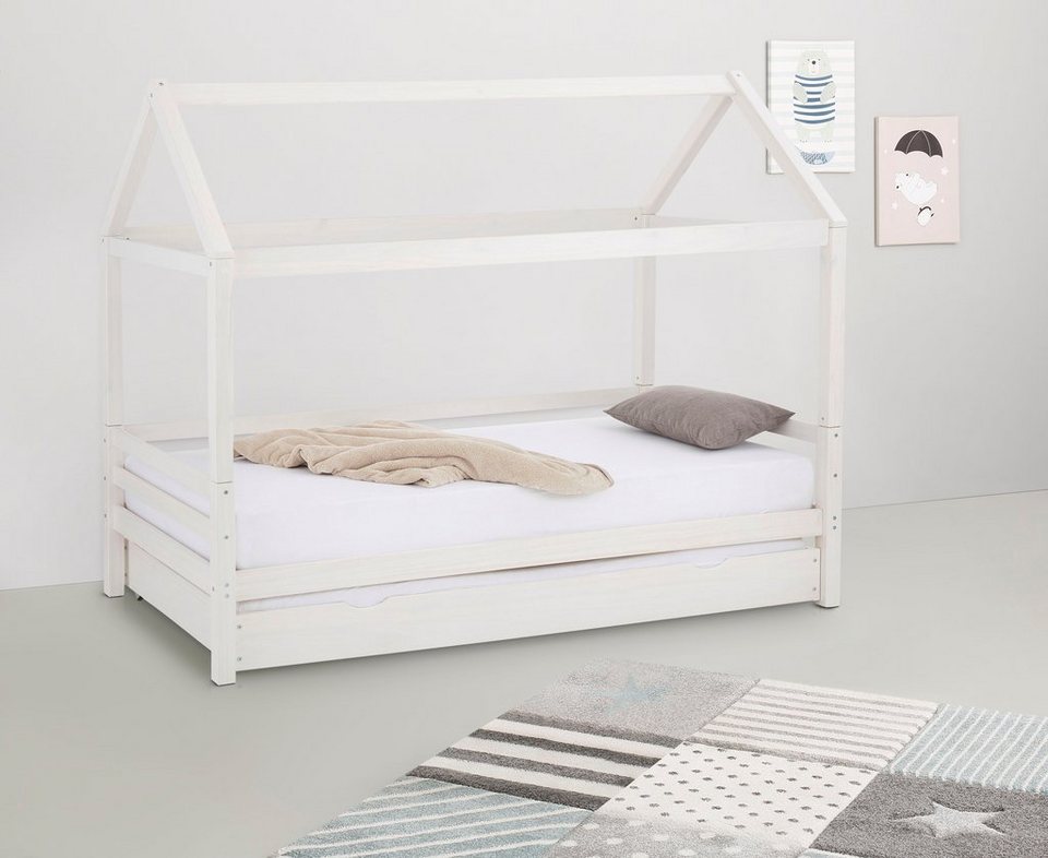 Lüttenhütt Kinderbett »Alpi«, aus massivem Kiefernholz, inklusive Bettschubkasten und Lattenrost, Liegefläche 90×200 cm, Hausbett