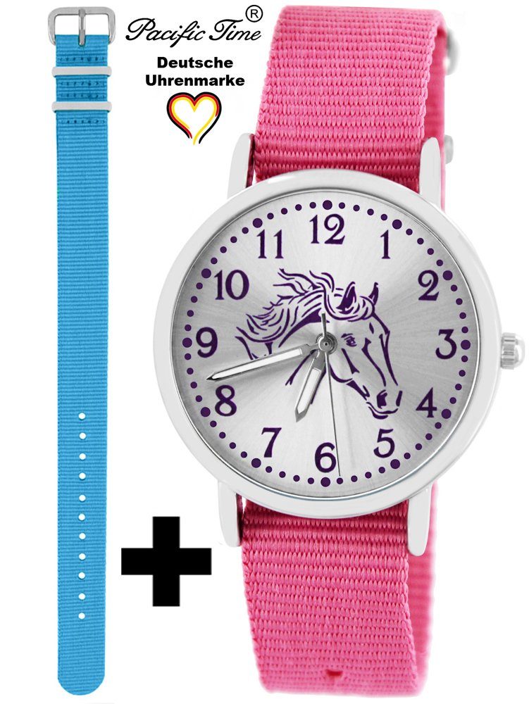 und - Kinder Design violett Gratis Versand Mix Pferd Armbanduhr Wechselarmband, Time hellblau und Match Set Pacific Quarzuhr rosa