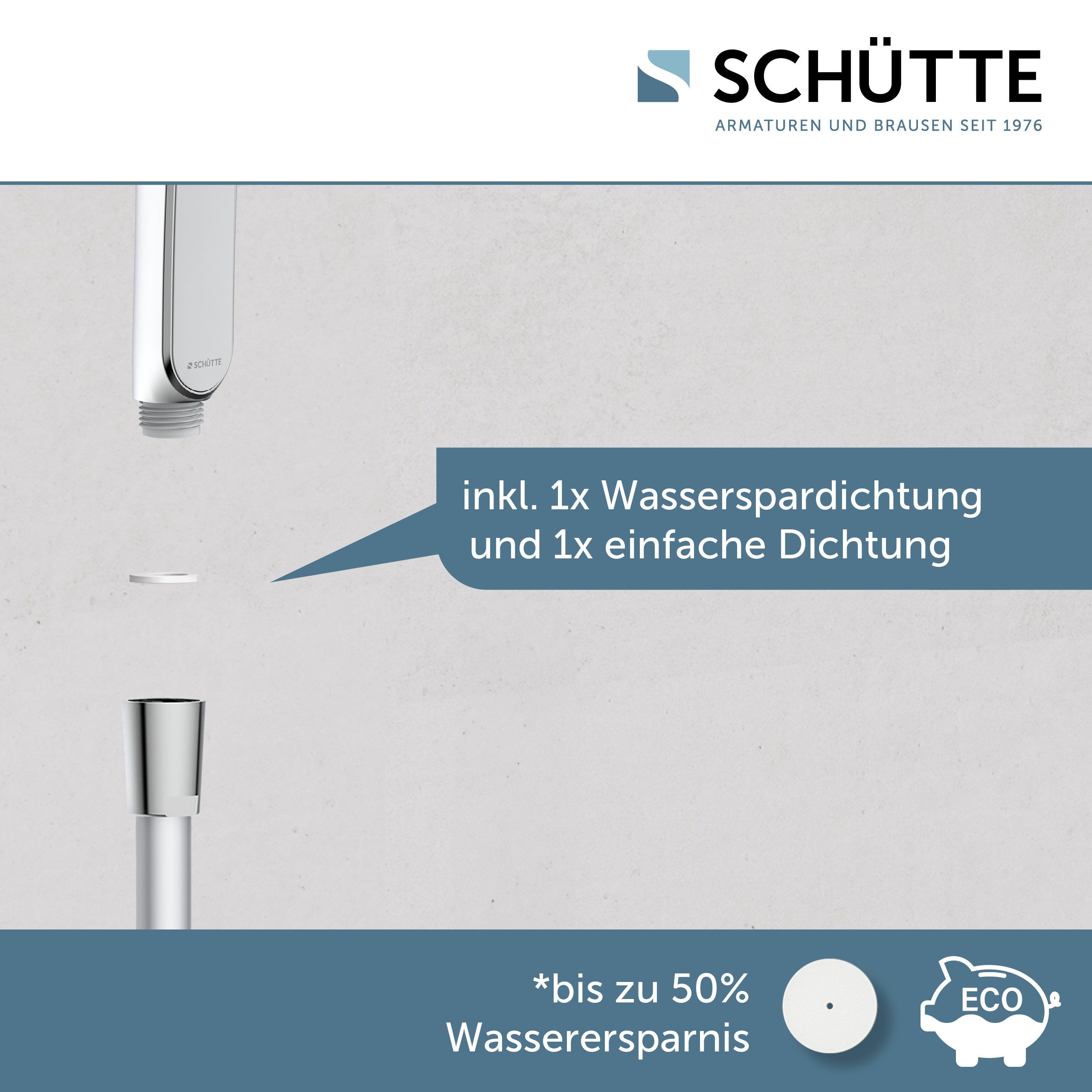 Schütte Handbrause KARIBIK, 3-fach verstellbar, mit Antikalknoppen, wassersparend, eckig