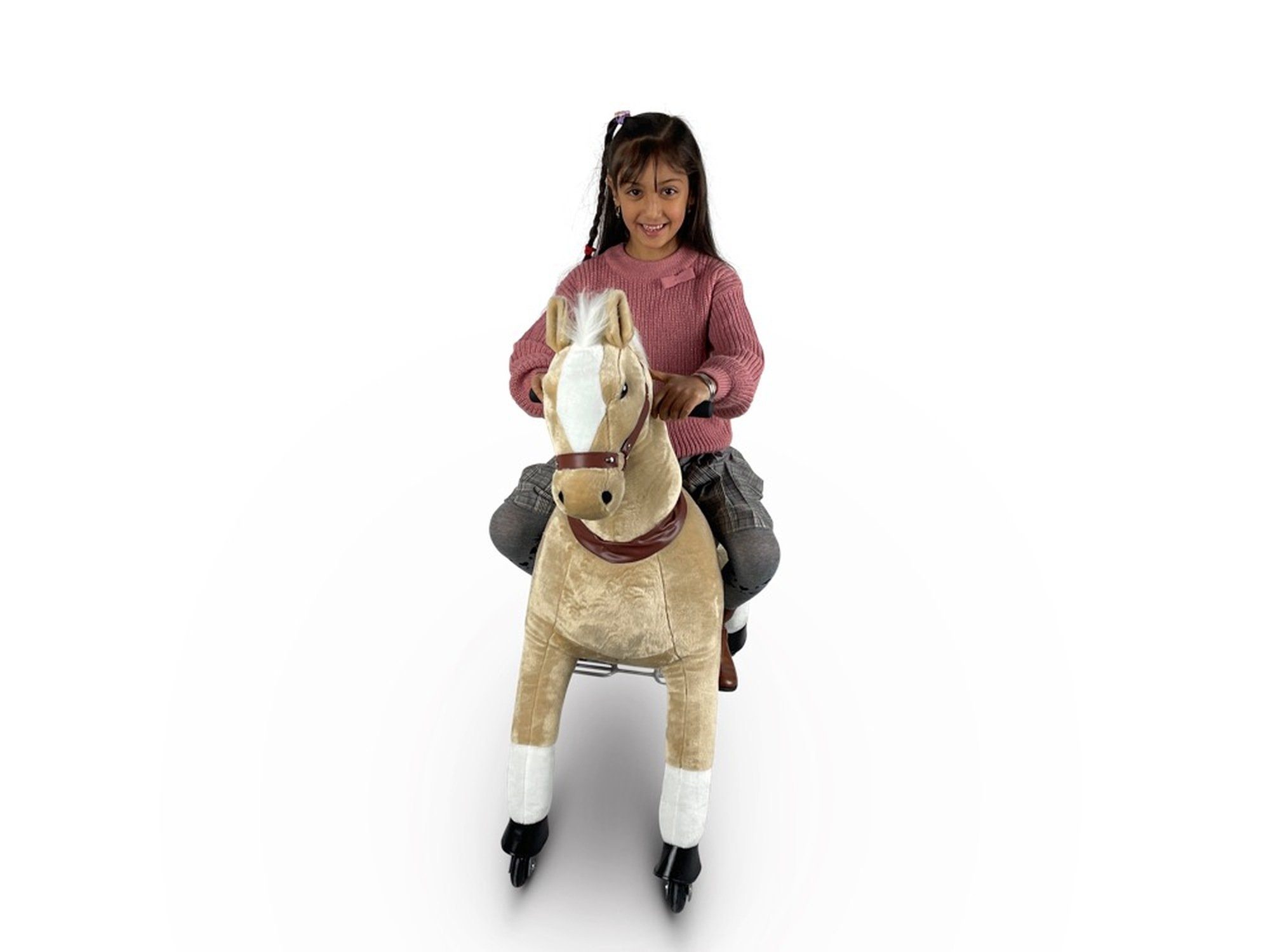 TPFLiving Reittier Pferd Layla - Größe M - Farbe: beige, Schaukeltier für Kinder von 4 bis 10 Jahren - Sitzhöhe: 65 cm