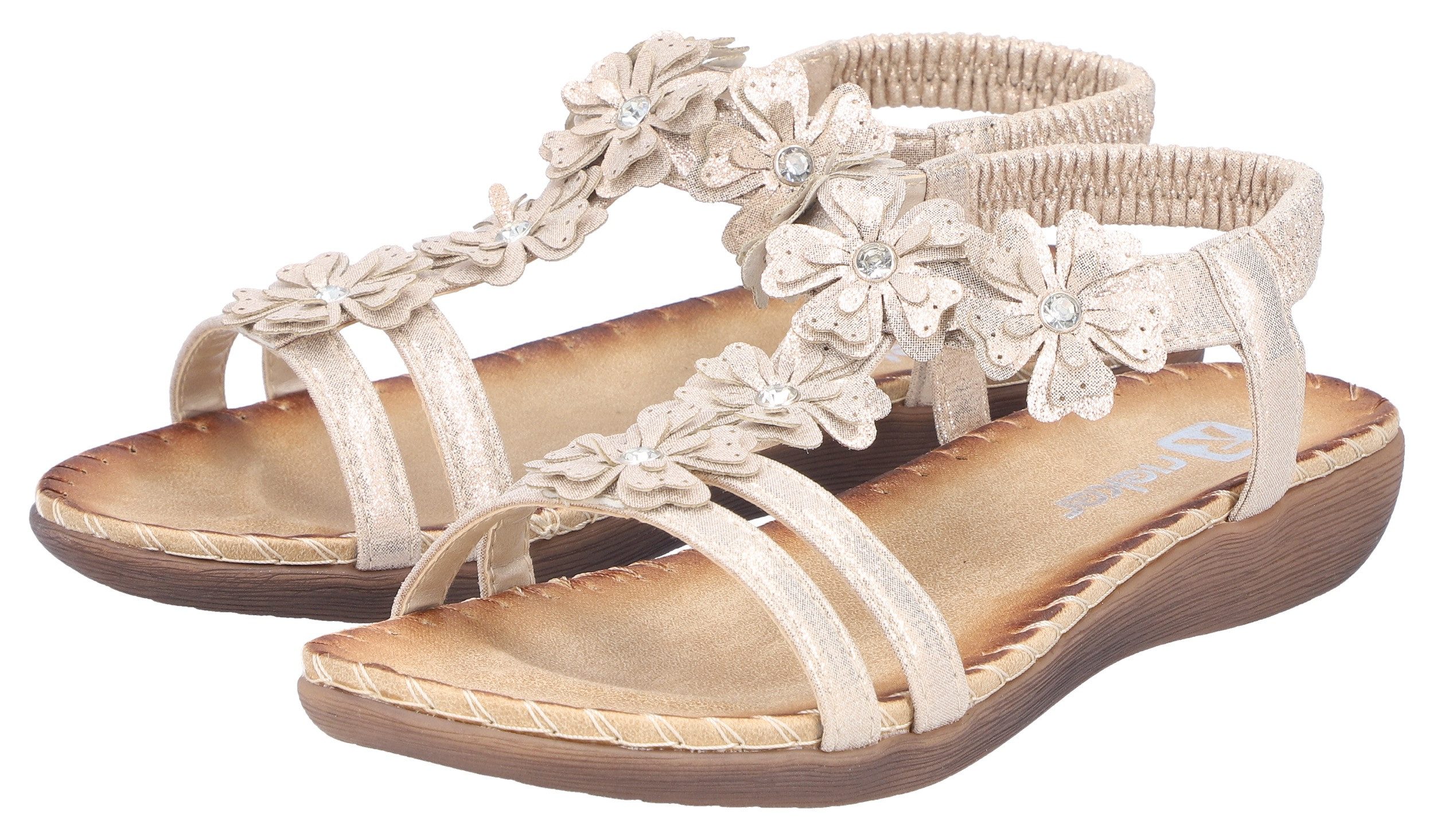 Rieker Sandale Sommerschuh, Urlaubsschuh mit Blütenverzierung und Glitzersteine