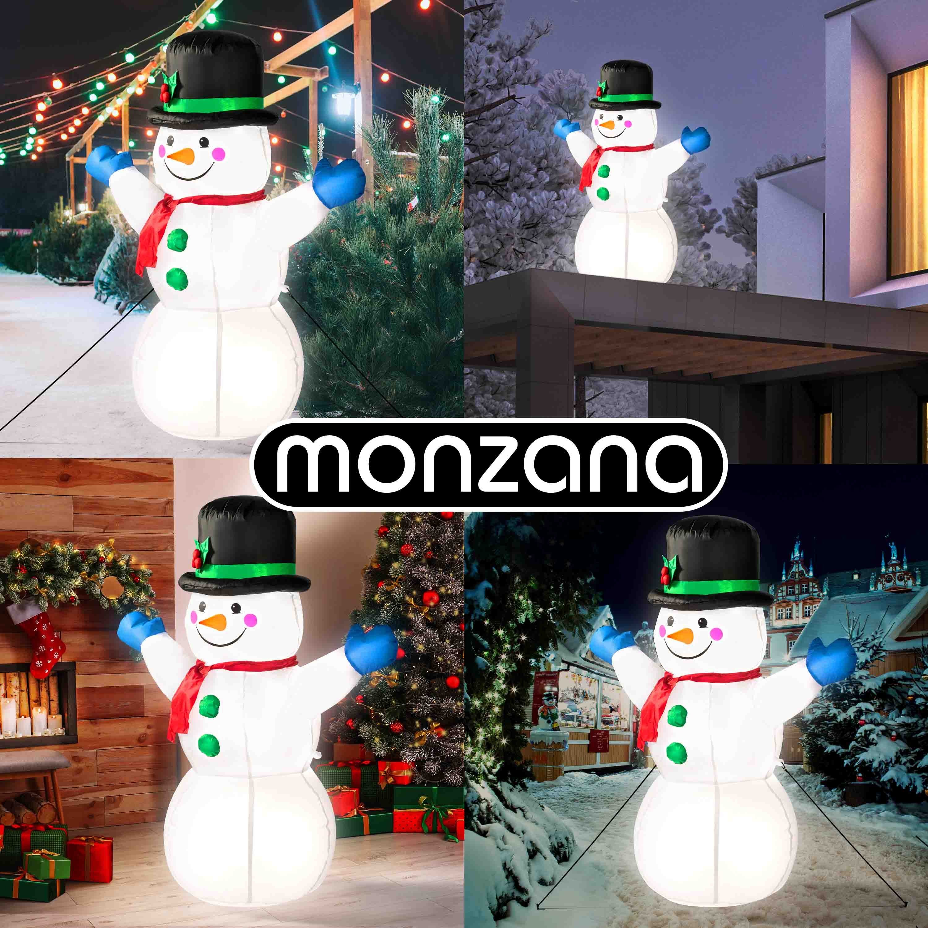 Aufblasbarer Schneemann, LED 120cm XL IP44 Außen Beleuchtet Befestigungsmaterial monzana