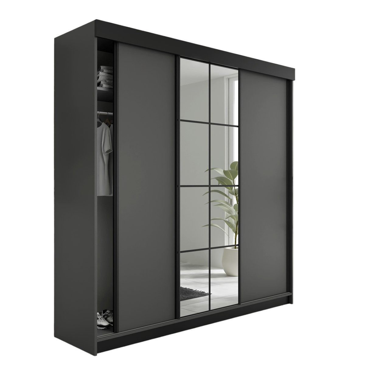 Compleo Schwebetürenschrank mit Modern Spiegel, Kleiderschrank günstig online kaufen