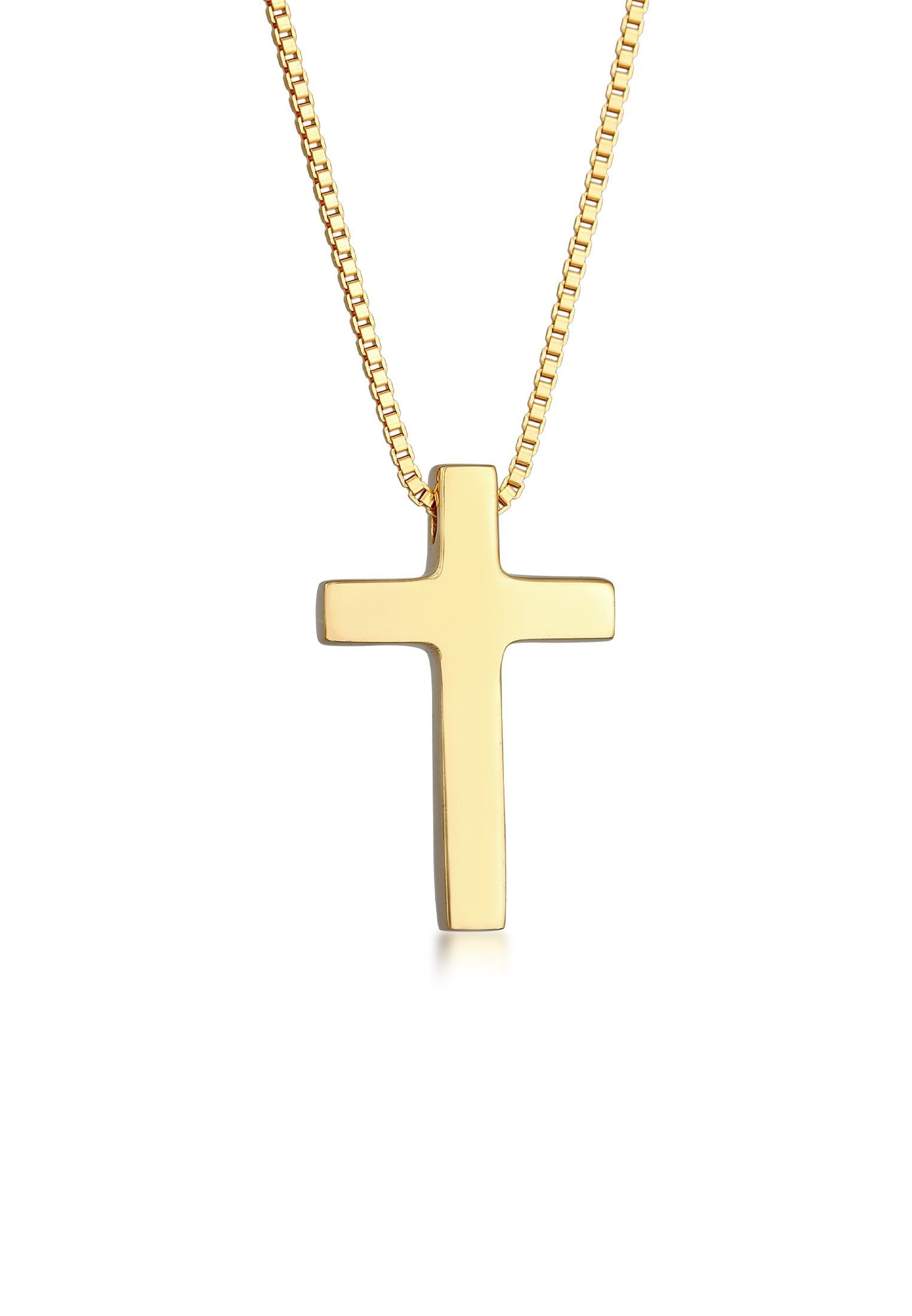 Elli Premium Kette mit Anhänger Kreuz Religion Basic Unisex 925 Silber, Kreuz Gold