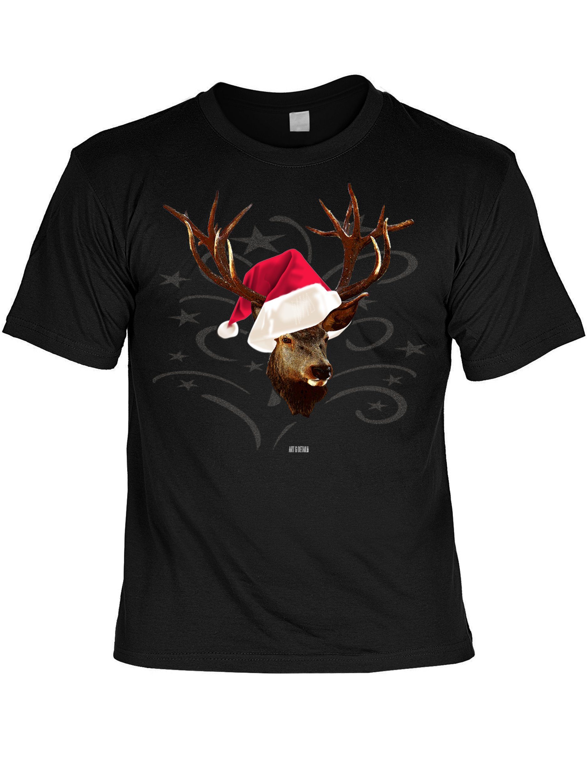 Art & Detail Shirt T-Shirt Weihnachten Design Hirsch mit Weihnachtsmütze Weihnachten