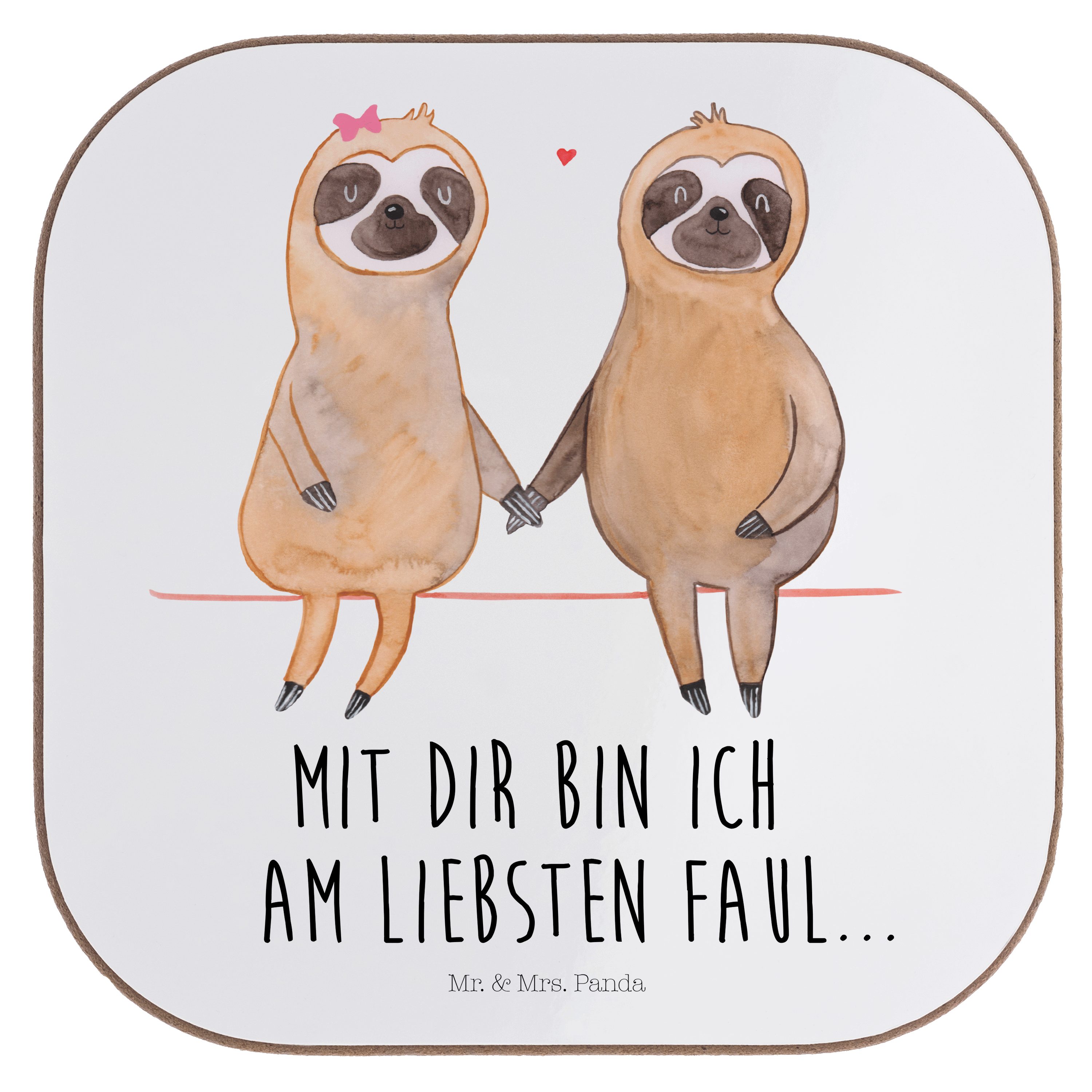Mr. & Mrs. Panda Getränkeuntersetzer Faultier Pärchen - Weiß - Geschenk, relaxen, Bierdeckel, Glasunterset, 1-tlg.