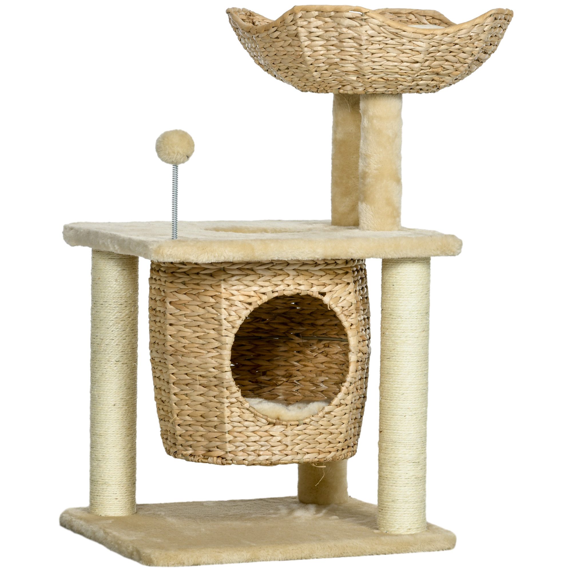 MC Star Kratzbaum 74 cm Katzenbaum mit Katzenhöhle, Spielball, Indoor Kletterturm, mit Bett, Kratzmöbel für Katzen bis 5 kg, Beige