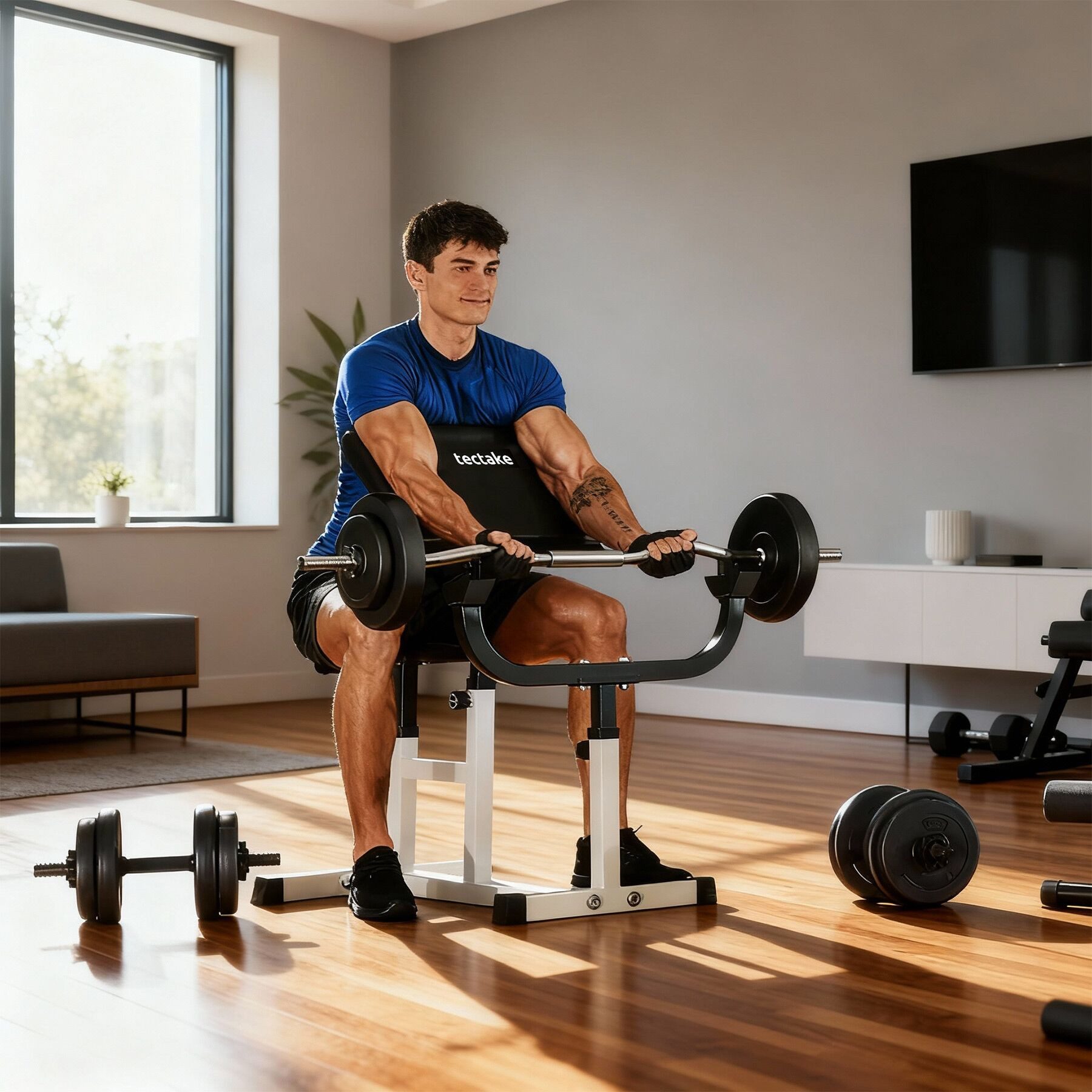 tectake Hantelbank Fitnessbank, rutschfest, 98 x 65 x 94 cm, Hantelgewicht bis 80 kg, (Trainingsbank, in schwarz/weiß), Sitz 5-fach höhenverstellbar, gepolstert mit Kunstlederbezug