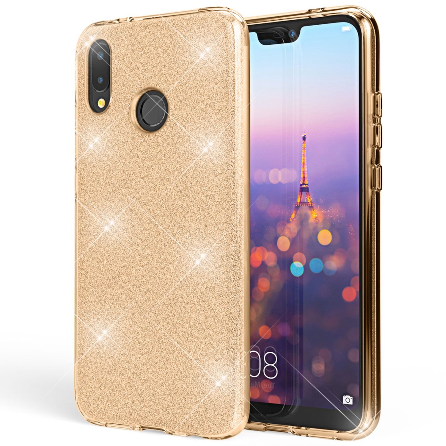 Nalia Smartphone-Hülle Huawei P20 Lite 14,7 cm (5,8 Zoll), Glitzer Silikon Hülle / Verstärkte Innenseite / Glänzende Schutzhülle
