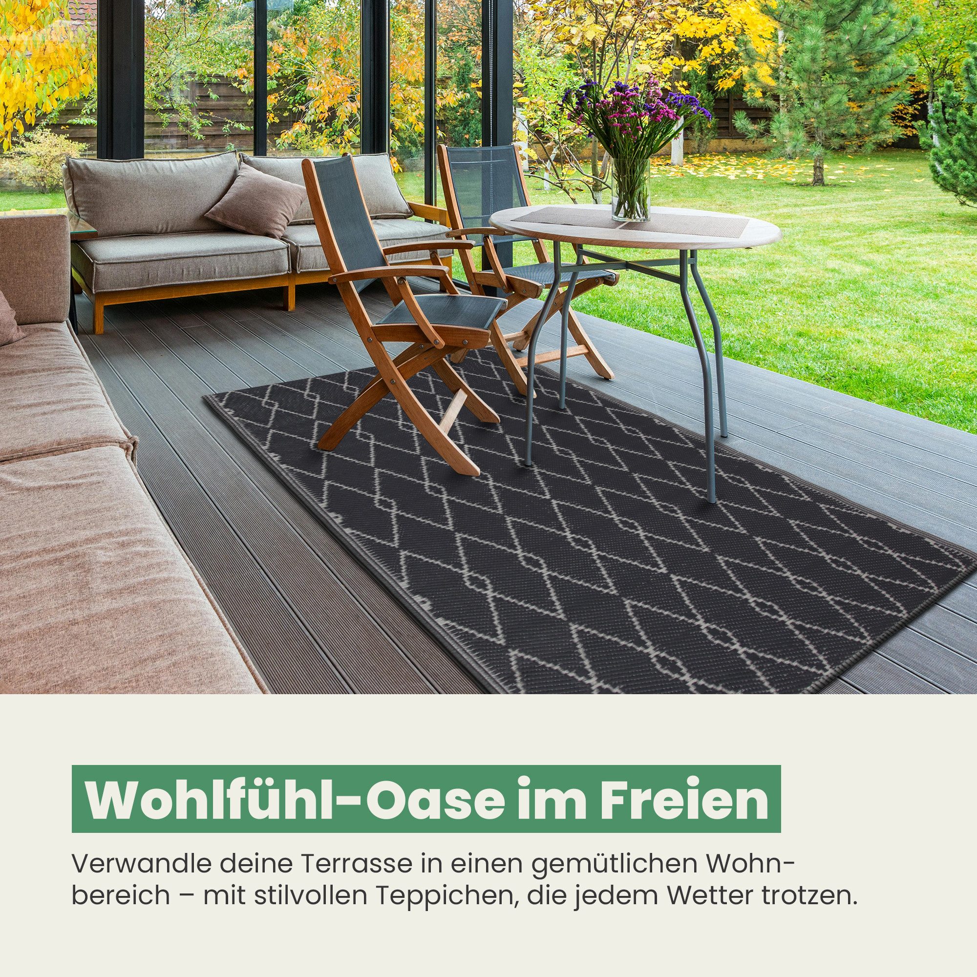 Bestlivings Outdoorteppich Flachgewebe verschiedene Größen/Designs, Rechteckig, aus recyceltem Kunststoff, wetterfest, UV-Beständig, pflegeleicht – Bild 5 von 5