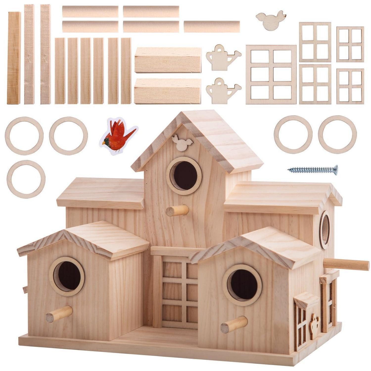 LuxusKollektion Vogelhaus Gartenvogelhaus Kiefer Natur Mehrere Eingänge