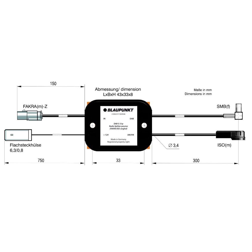 Blaupunkt Blaupunkt Auto-Antennen-Adapter SMBA-(FAKRA) Z ISO 50 Ohm Autoradio-Scheibenantenne Stecker