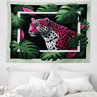 Wandteppich aus Weiches Mikrofaser Stoff Für das Wohn und Schlafzimmer, Abakuhaus, rechteckig, Leopard Tropischer Dschungelrahmen