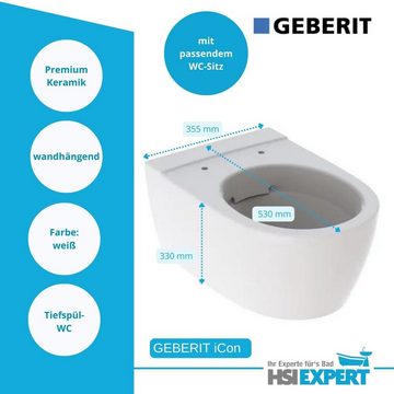 GEBERIT Vorwandelement WC Geberit Spülkasten Icon WC spülrandlos beschichtet, Spar-Set