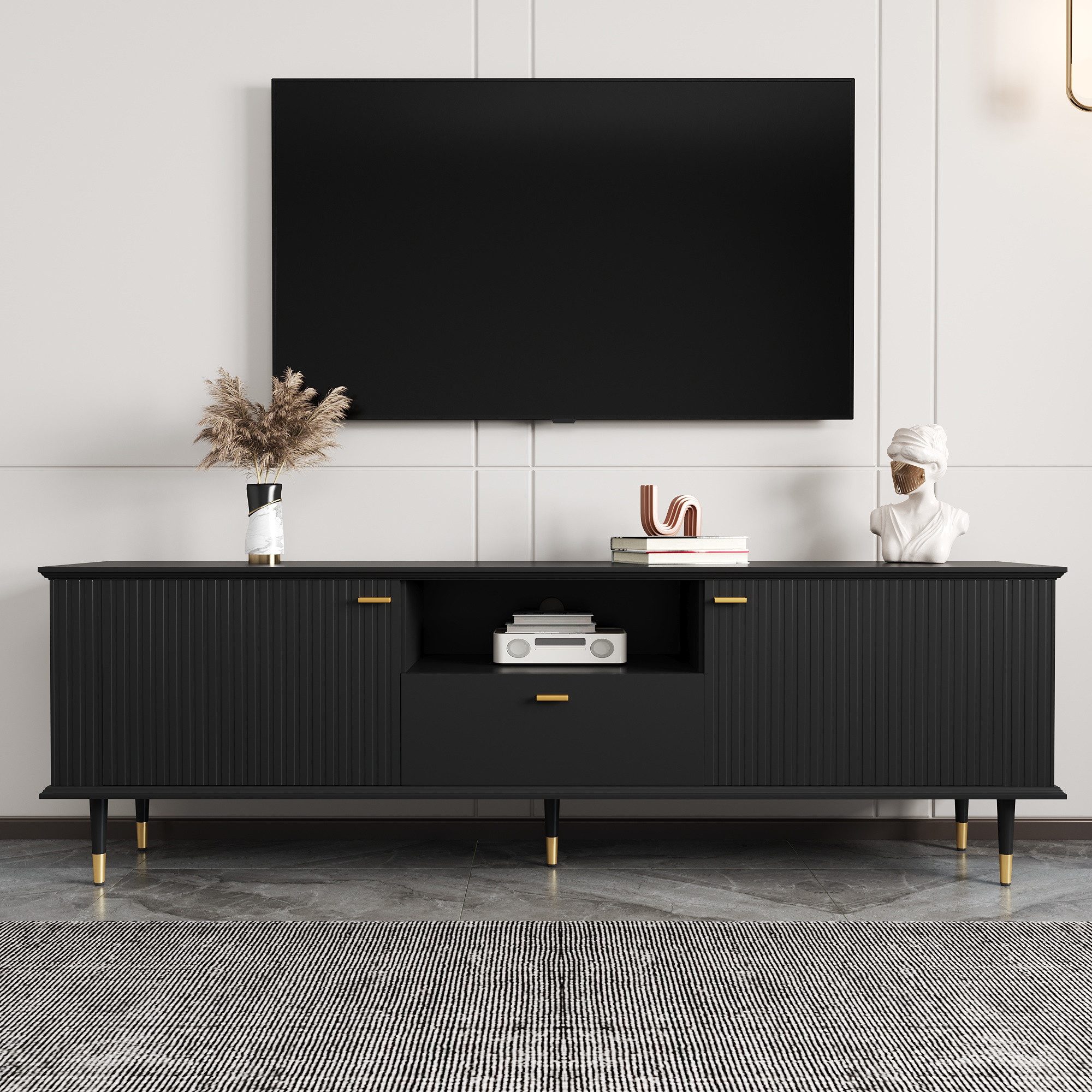 KLAM HOME Lowboard TV-Schrank mit offenen Fächern und Schubladen für optima günstig online kaufen