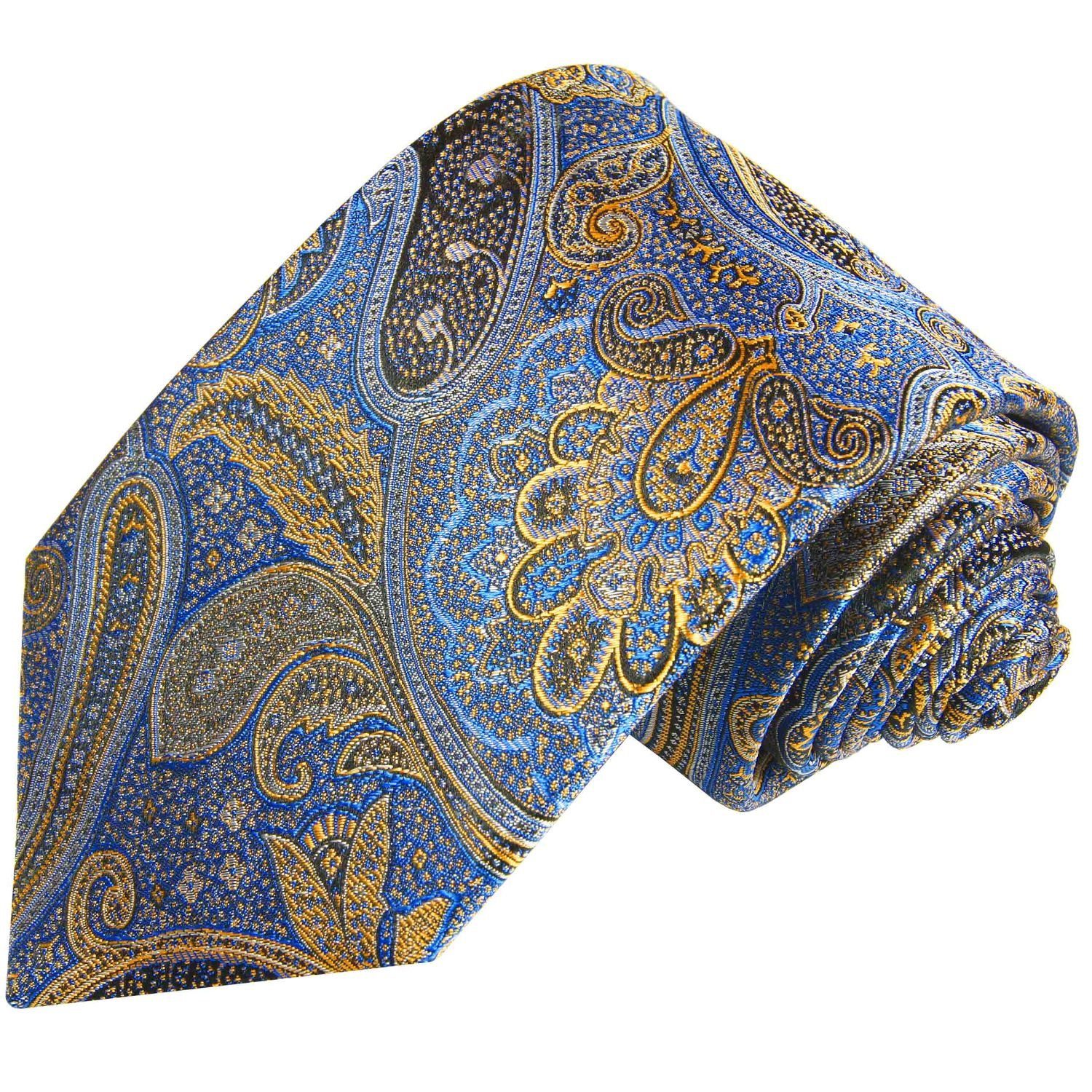 Paul Malone Krawatte Elegante Seidenkrawatte Herren Schlips paisley brokat 100% Seide Schmal (6cm), blau gold 2094