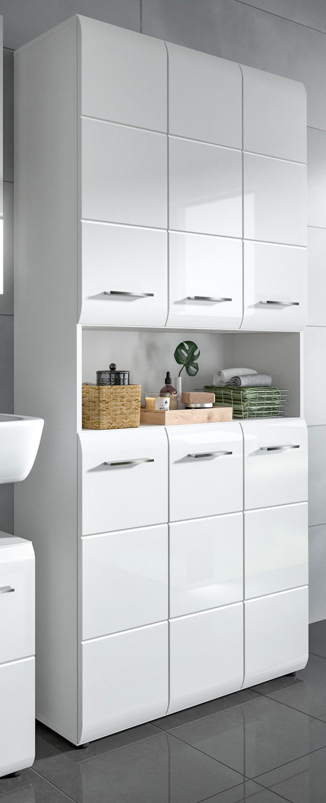 Inn.Furn Hochschrank Cover (Bad- und Mehrzweckschrank in weiß Hochglanz, 6- günstig online kaufen