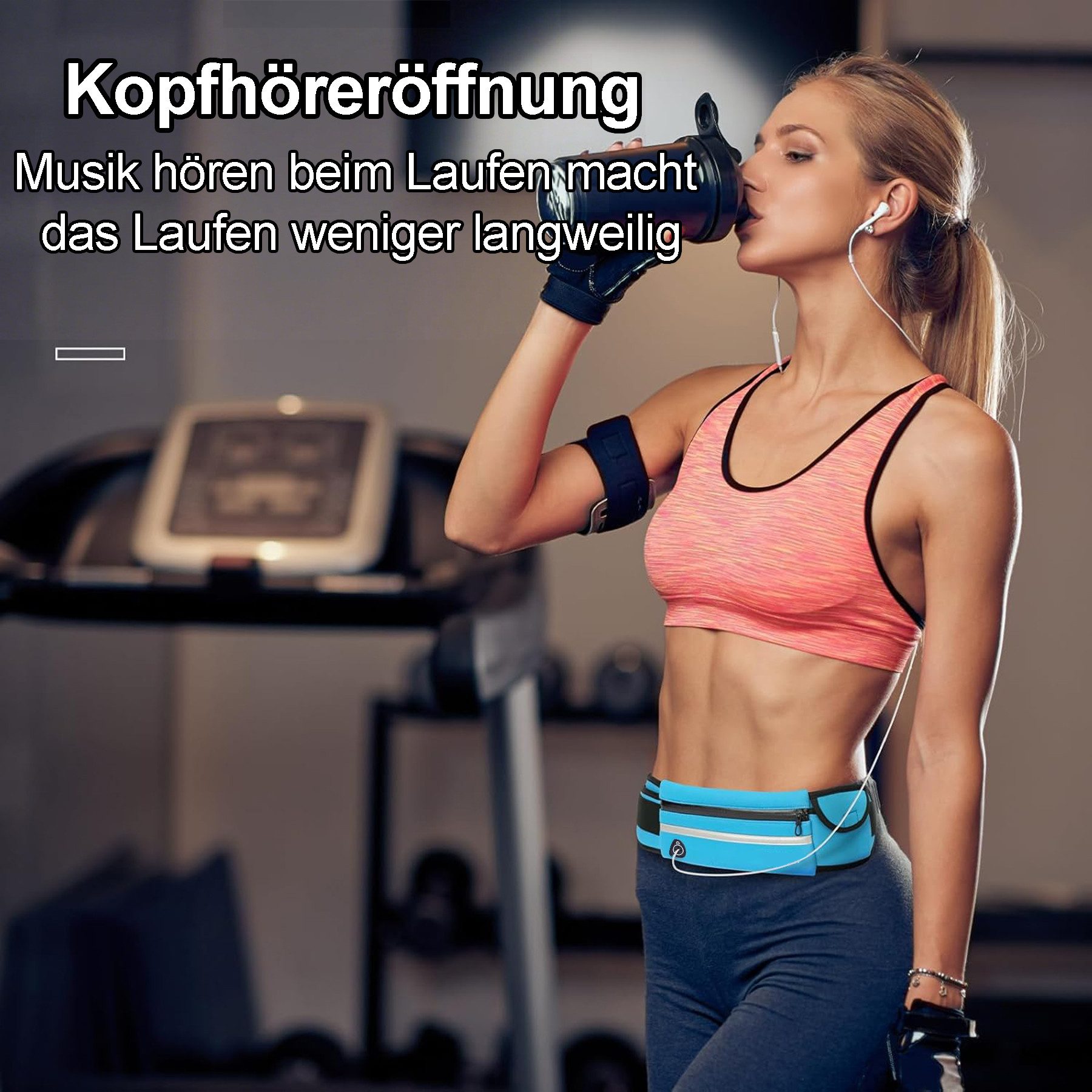 Mutig Bauchtasche Damen Herren Bauchtasche, Laufgürtel Hüfttasche (Jogging Sporttasche mit Trinkflasche und Kopfhöreranschluss, Wasserdicht und Reflektierend), Verstellbarer Sportgürtel für Laufen Wandern Radfahren