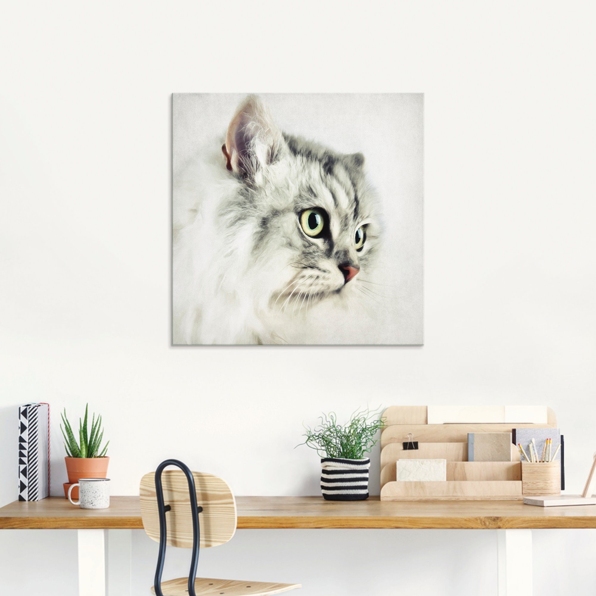 Artland Glasbild Größen in verschiedenen Katzenporträt weiß, (1 St), Haustiere
