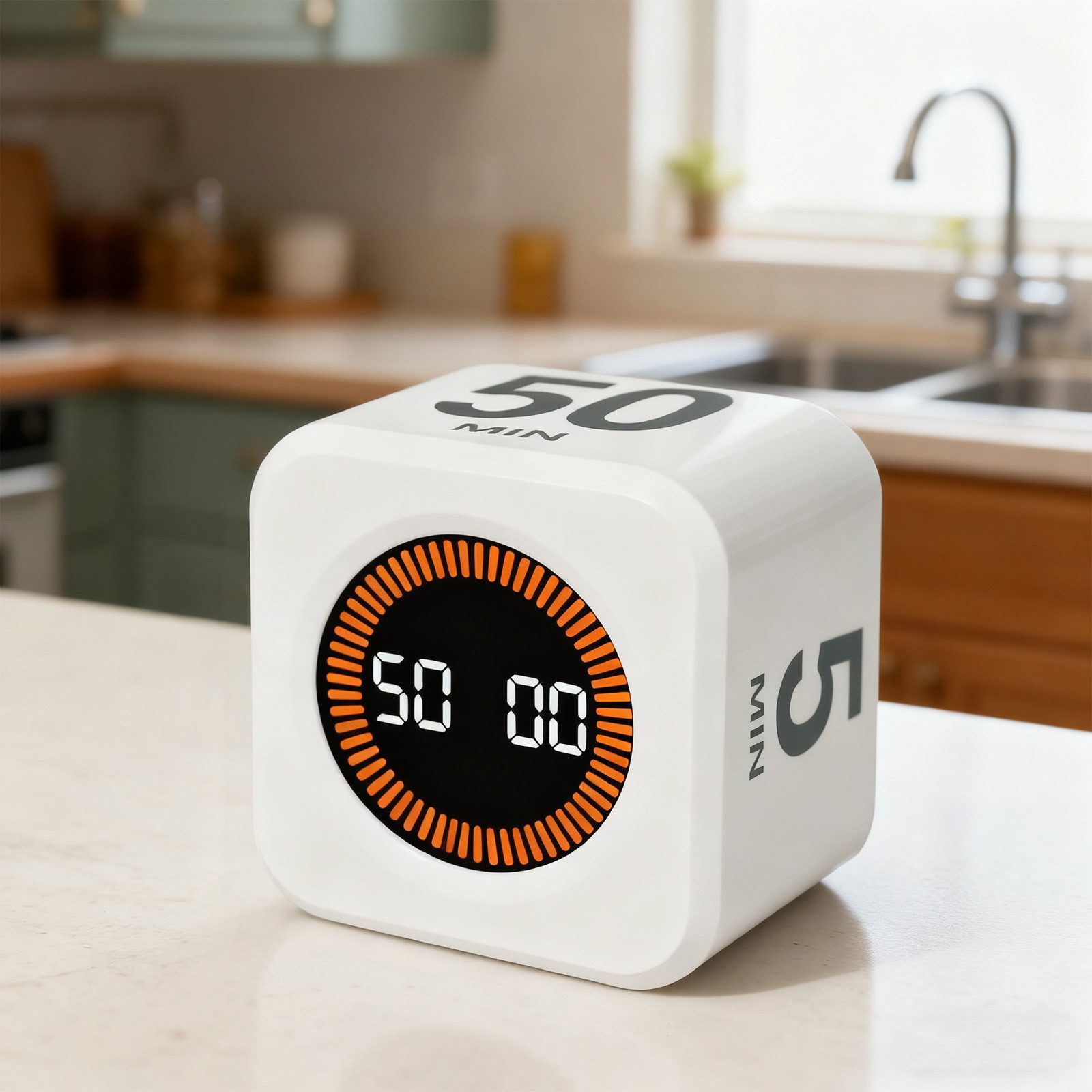 MODFU Интервальный таймер Digitaler Timer Visuellem Countdown Küchentimer Trainings-Timer (mit Drehfunktion wiederaufladbar, 1-St., Flip-Timer mit LED-Anzeige 4 Zeiteinstellungen 5/10/25/50 Min), lautloser Modus USB-C aufladbar kompakt für Büro Schule Küche