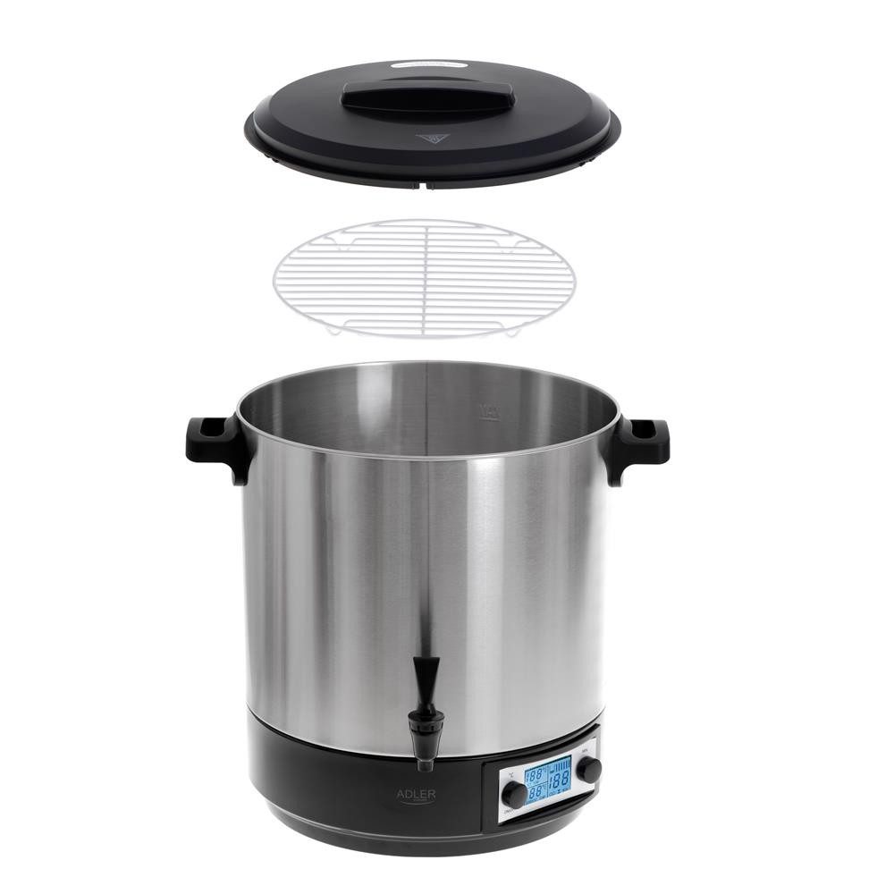 Adler Kochtopf AD 4496, Elektrischer Pasteurisierungstopf, 28L, 2600W, LCD Anzeige, silber