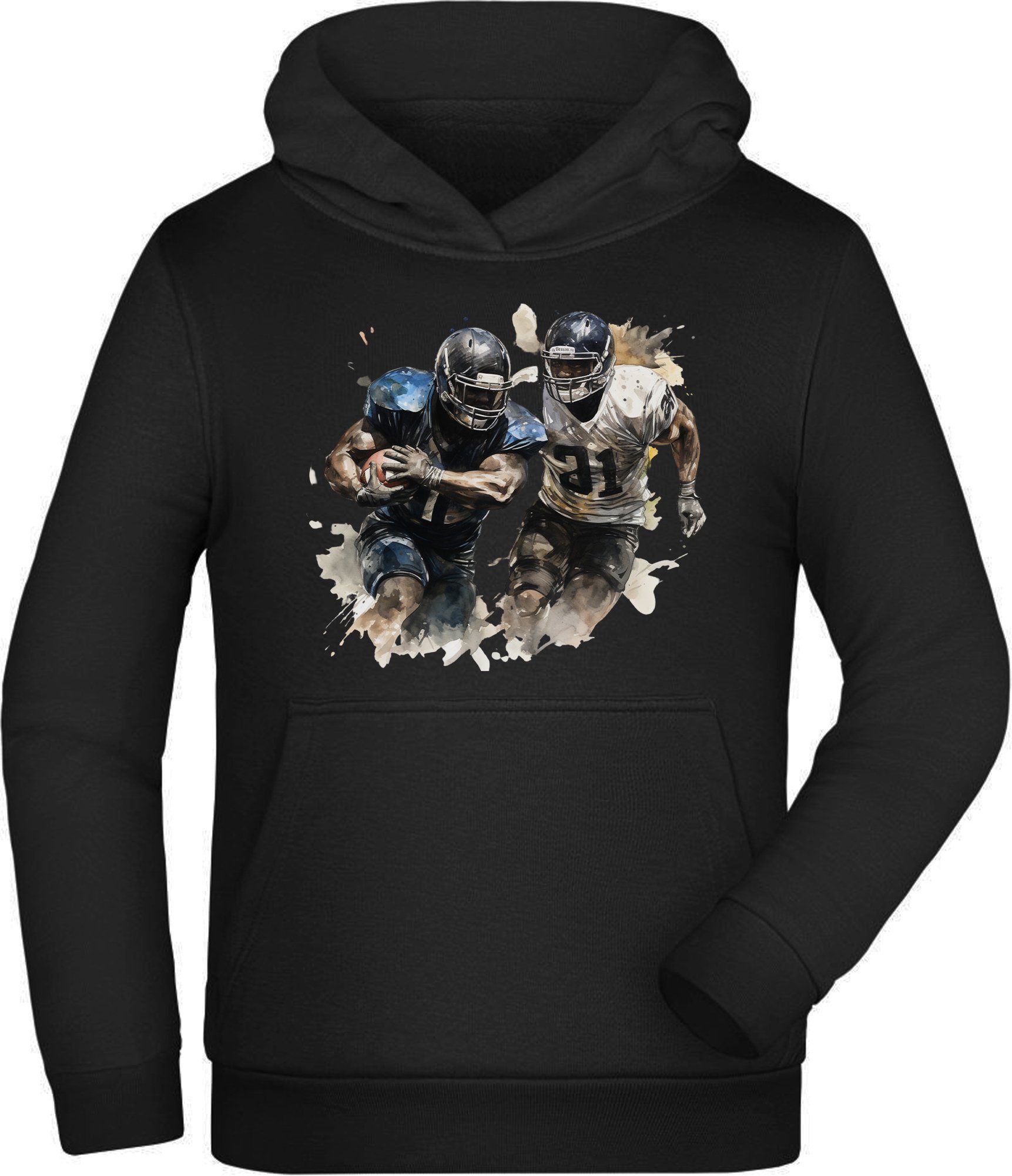 Hoodie Kinder Kapuzen Sweatshirt - 2 American Football Spieler in Ölfarben