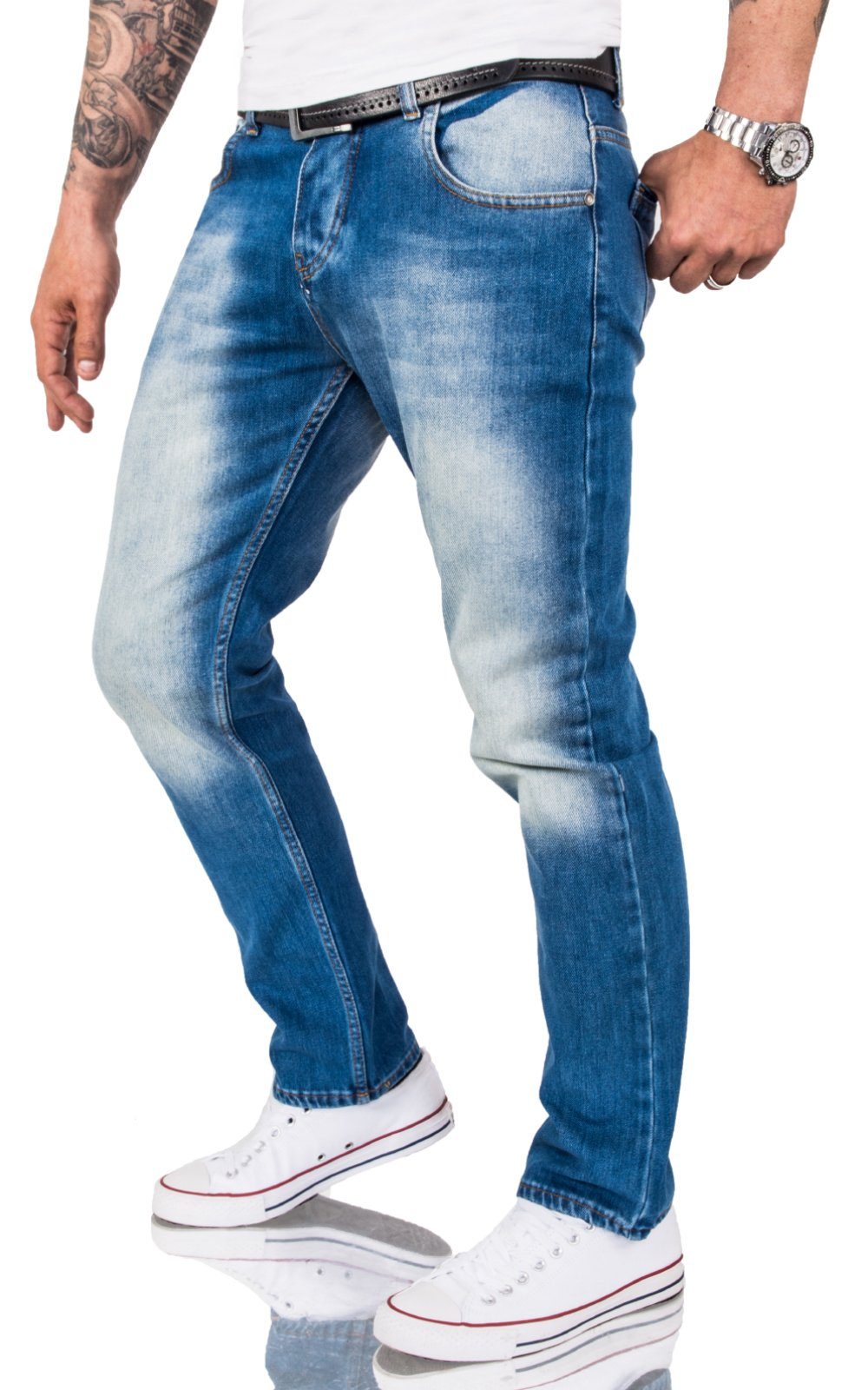 Rock Creek Straight-Jeans Herren Jeans Stonewashed Hellblau RC-3119 günstig online kaufen