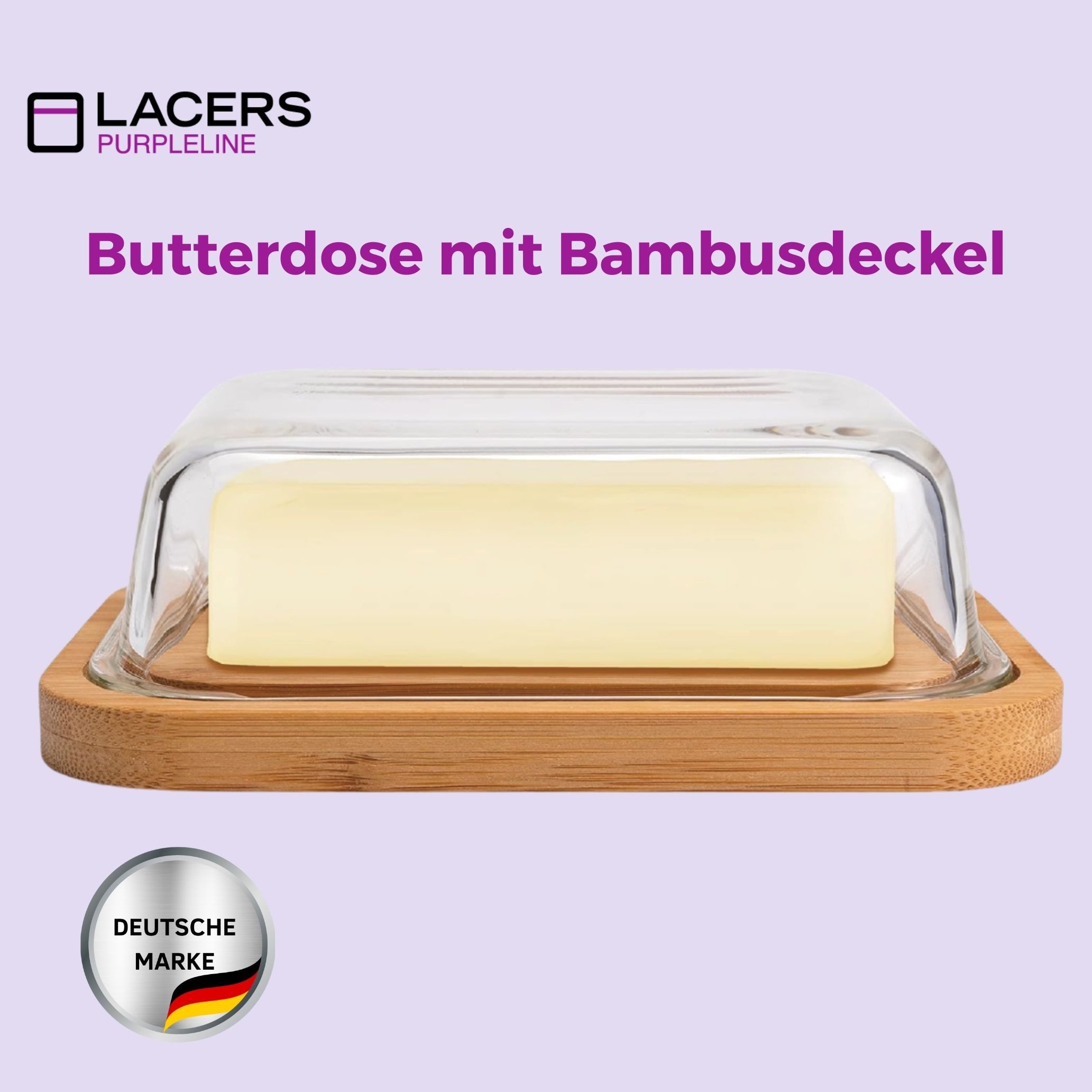 Lacers Butterdose Nachhaltige & BPA-freie 640ml Butterdose aus Glas mit Bambusdeckel, (1-tlg)