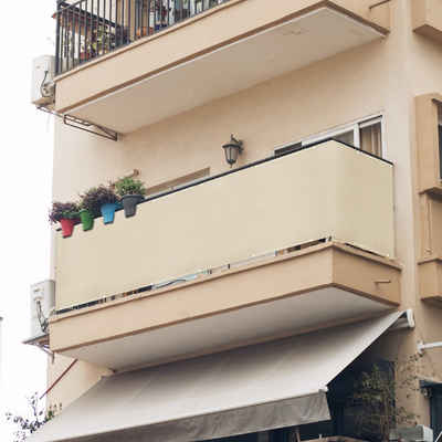 Sekey Balkonsichtschutz Balkonabdeckung PES Blickdichte Balkonverkleidung Balkonumspannungen UV-Schutz, Wetterfester, für Balkongeländer, mit Kabelbinder und Seil