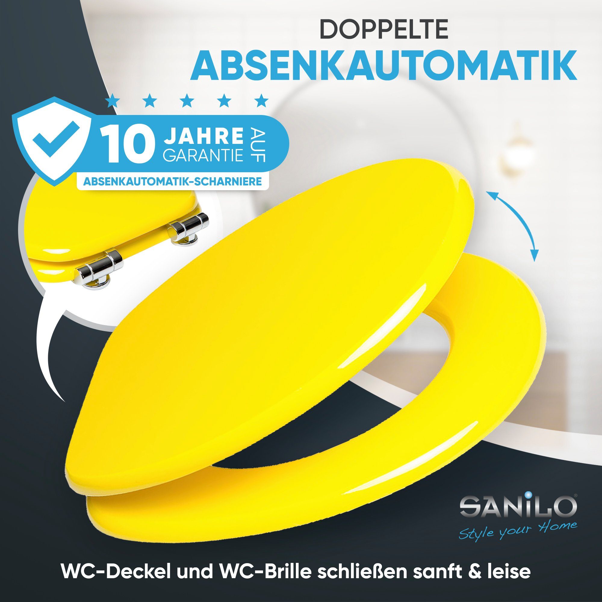Sanilo WC-Sitz Gelb, mit Absenkautomatik, hochwertig & modern, universell, leichte Montage