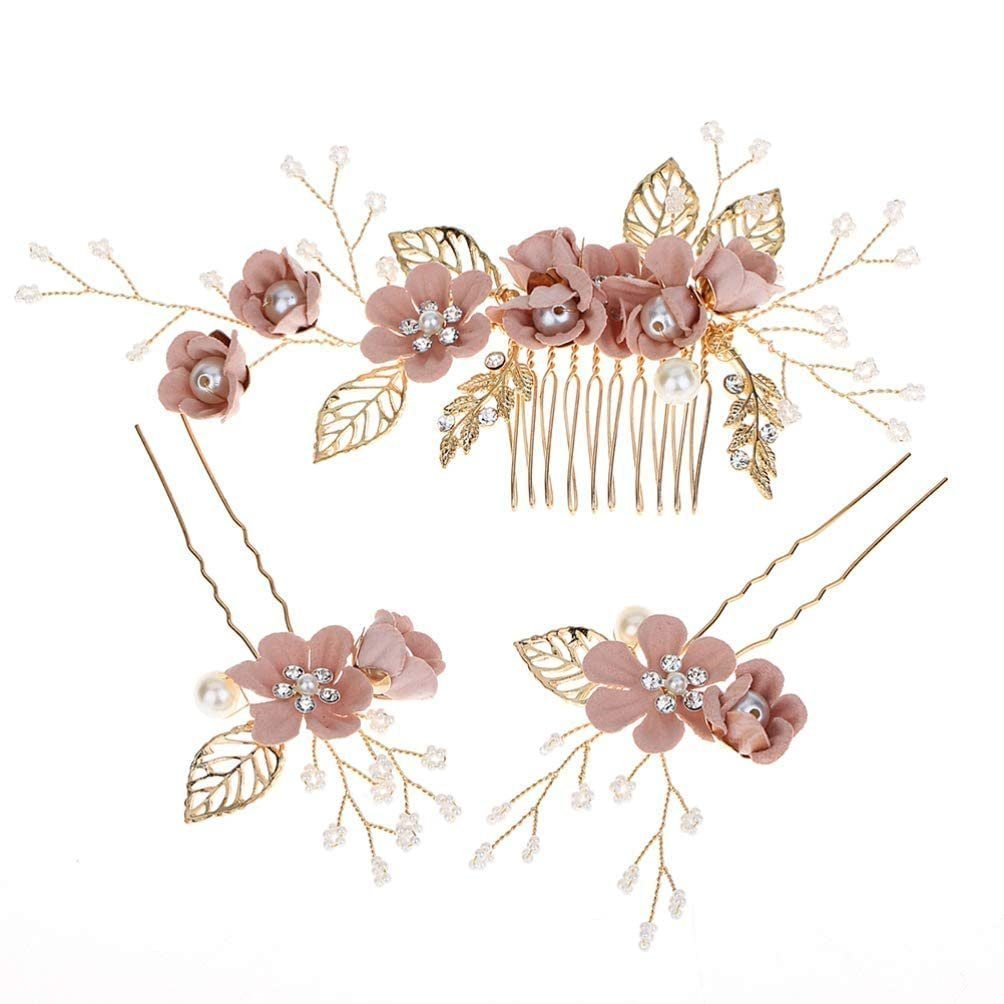 Stück Perlen-Blumen-Braut-Haarschmuck Hochzeits-Haarkämme, Diadem 4 Rosa WaKuKa