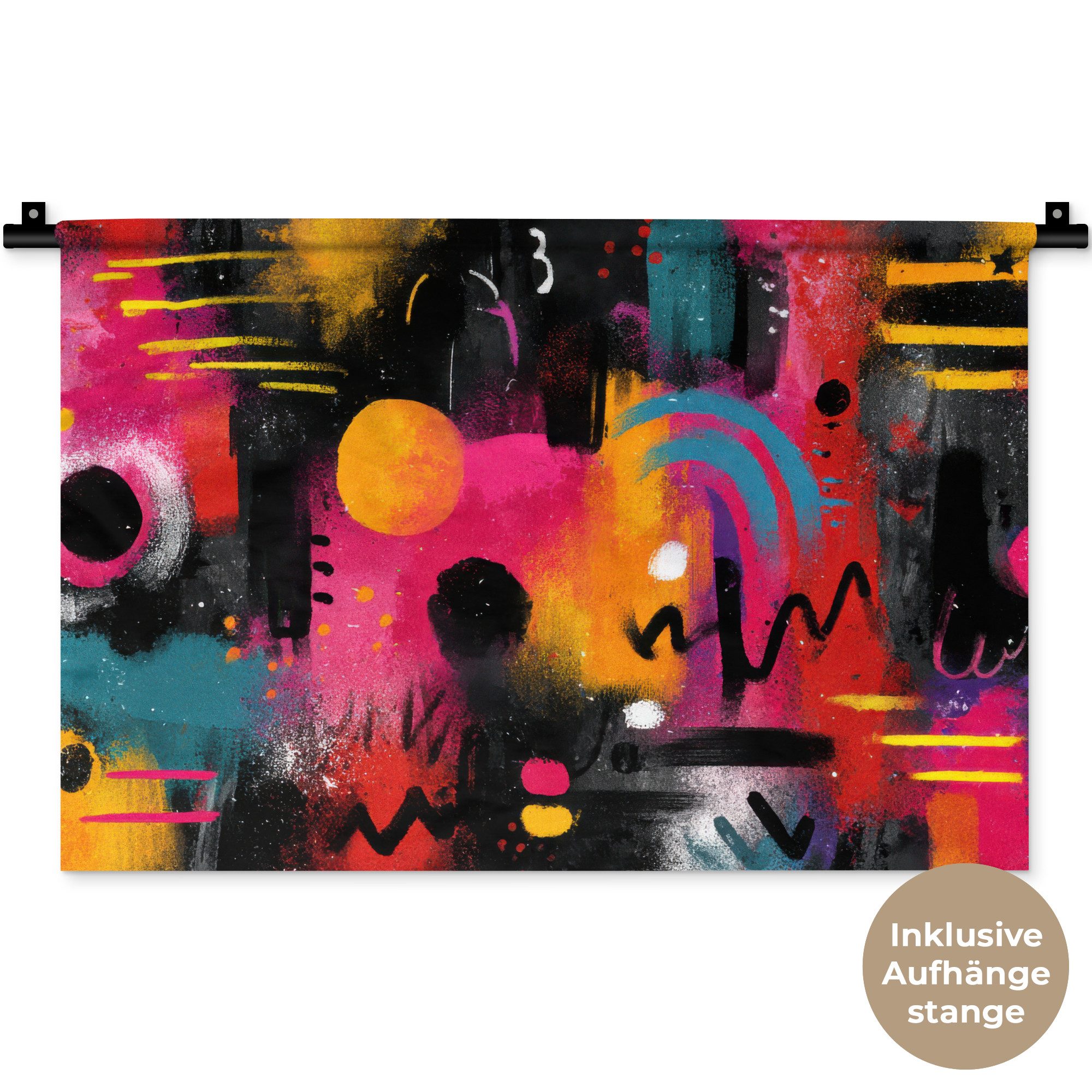 MuchoWow Wandteppich Farbflächen - Formen - Bunt - Abstrakt, Rechteckig, Höhe: 3 mm, Wandteppich für Wohnzimmer, Schlafzimmer, 60x40 cm