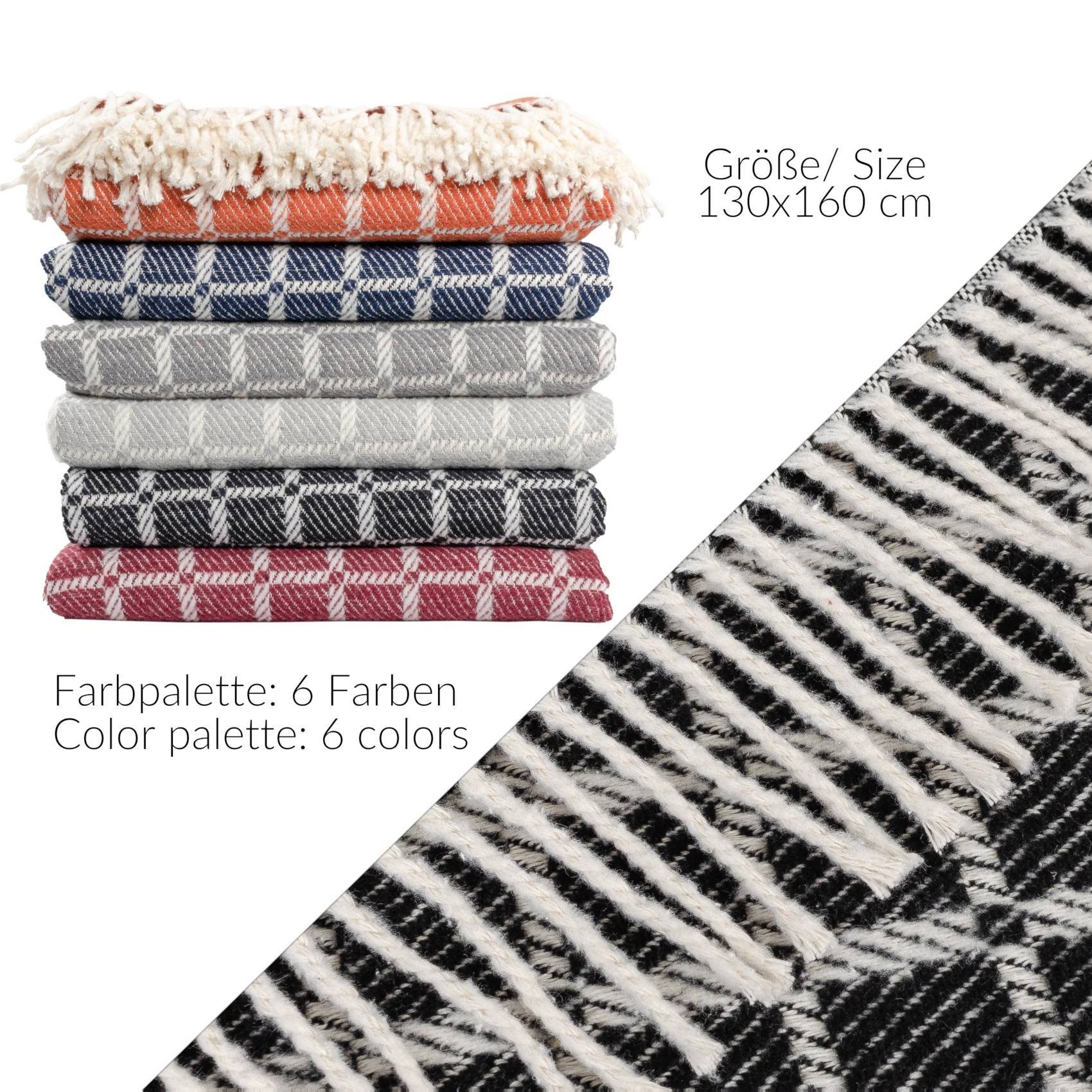 Plaid Tania weiche Kuscheldecke Tagesdecke hochwertig Reisedecke Wohndecke, ANRO, Wendedecke kuschelig-weich 130x160cm Schwarz