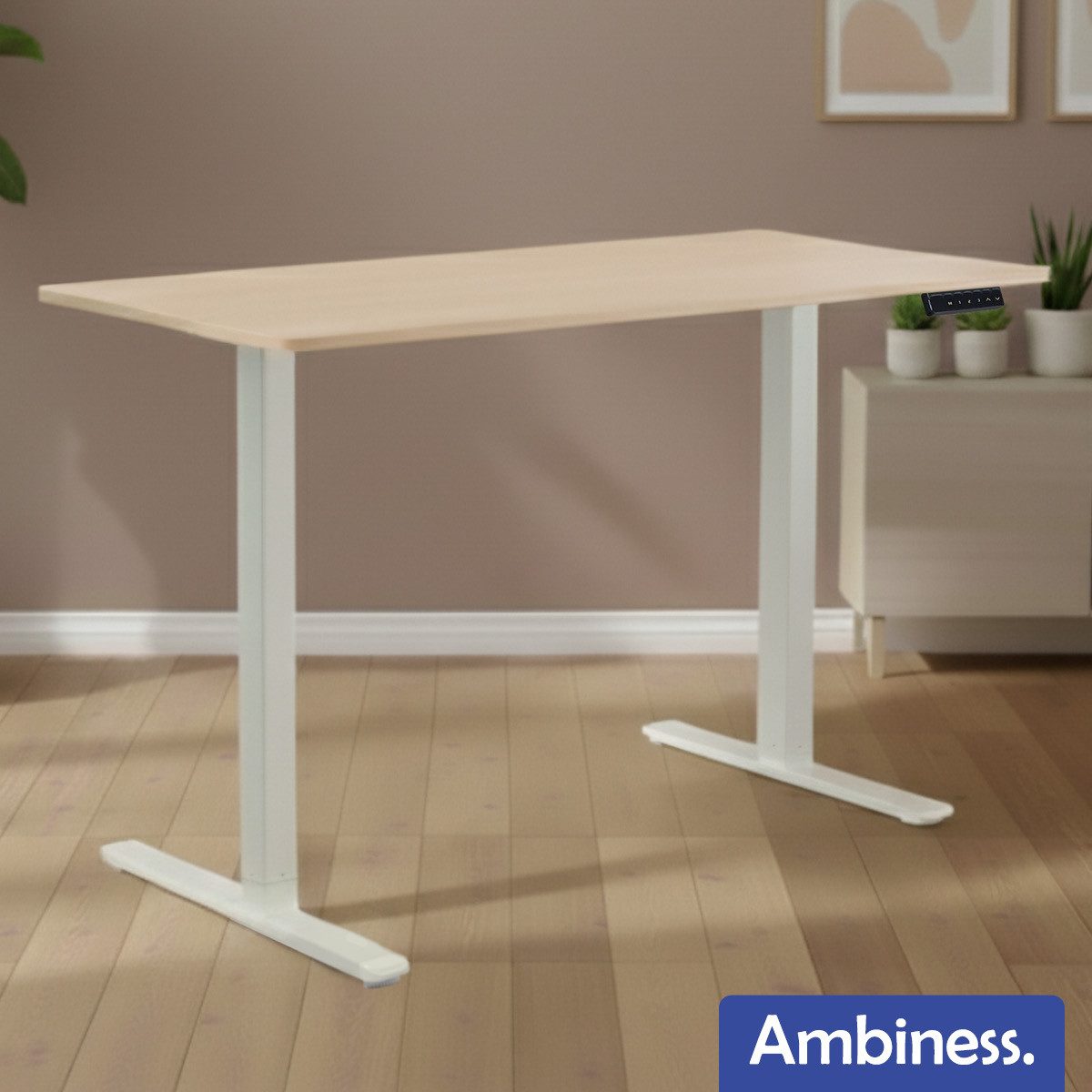 AMBINESS Schreibtisch Höhenverstellbar FlexxPro, 6 Varianten, Durchgehende Arbeitsplatte (Höhenverstellung von 72-119 cm, Inkl. LED-Bedienfeld & Kabeldurchführung), elektrisch stufenlos & ergonomisch
