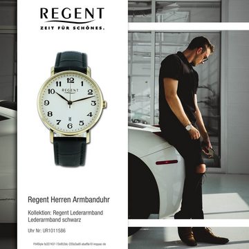 Regent Quarzuhr Regent Herren Armbanduhr Analog, (Analoguhr), Herren Armbanduhr rund, extra groß (ca. 39mm), Lederarmband