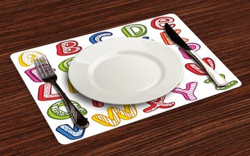 Platzset, Waschbare Stoff Esszimmer Küche Tischdekorations Digitaldruck, Abakuhaus, (4-teilig, 4 Teilig-St., Set aus 4x), Englisches Alphabet 3D-Buchstaben ABC