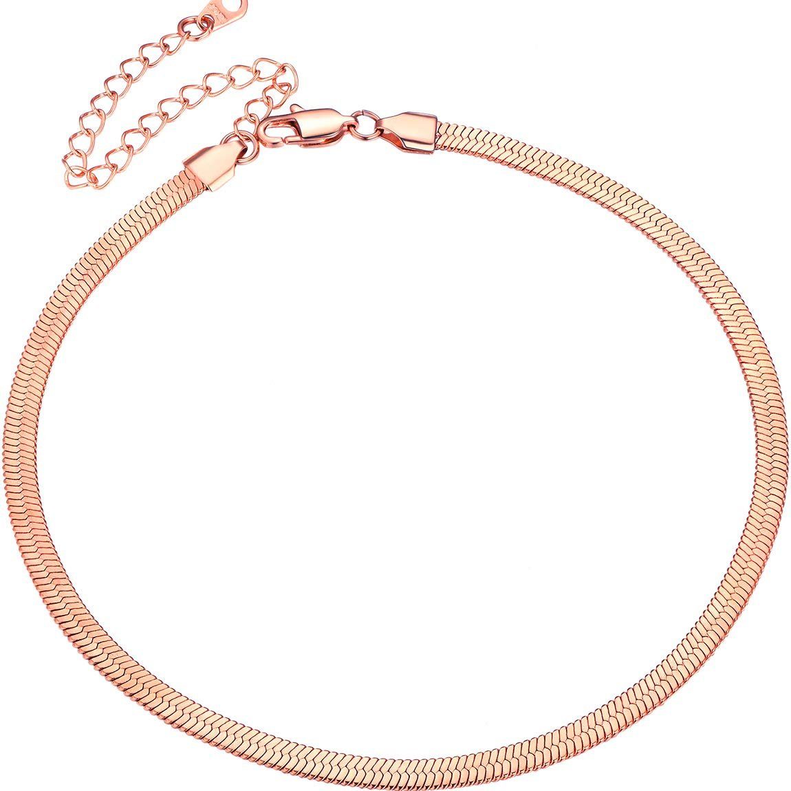 POCHUMIDUU Charm-Kette 4mm Breit Snake Kette Collier Schlicht Halsband (1-tlg., für Mädchen aus Edelstahl), Damen Flache Schlangenkette | Charmsketten