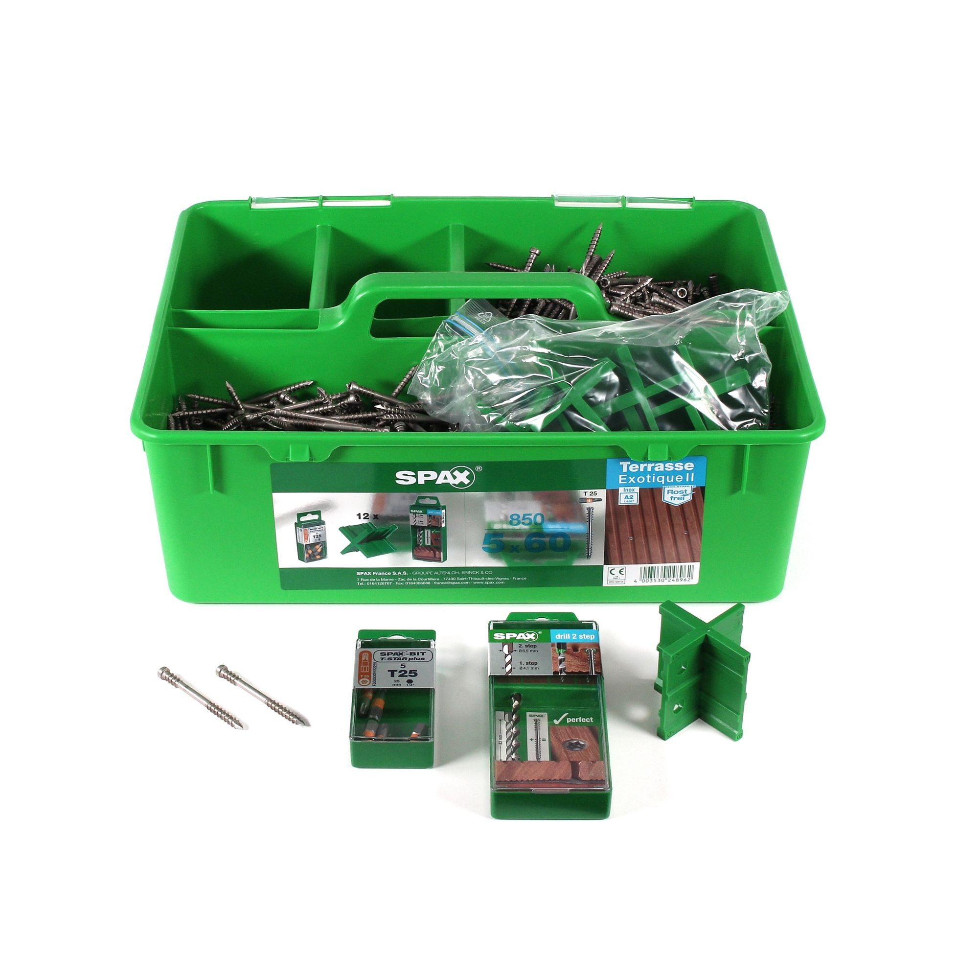 SPAX Spreizdübel Green Box Terrasse 5 x 60 Schrauben Set Edelstahl 25-28 m² (50000090