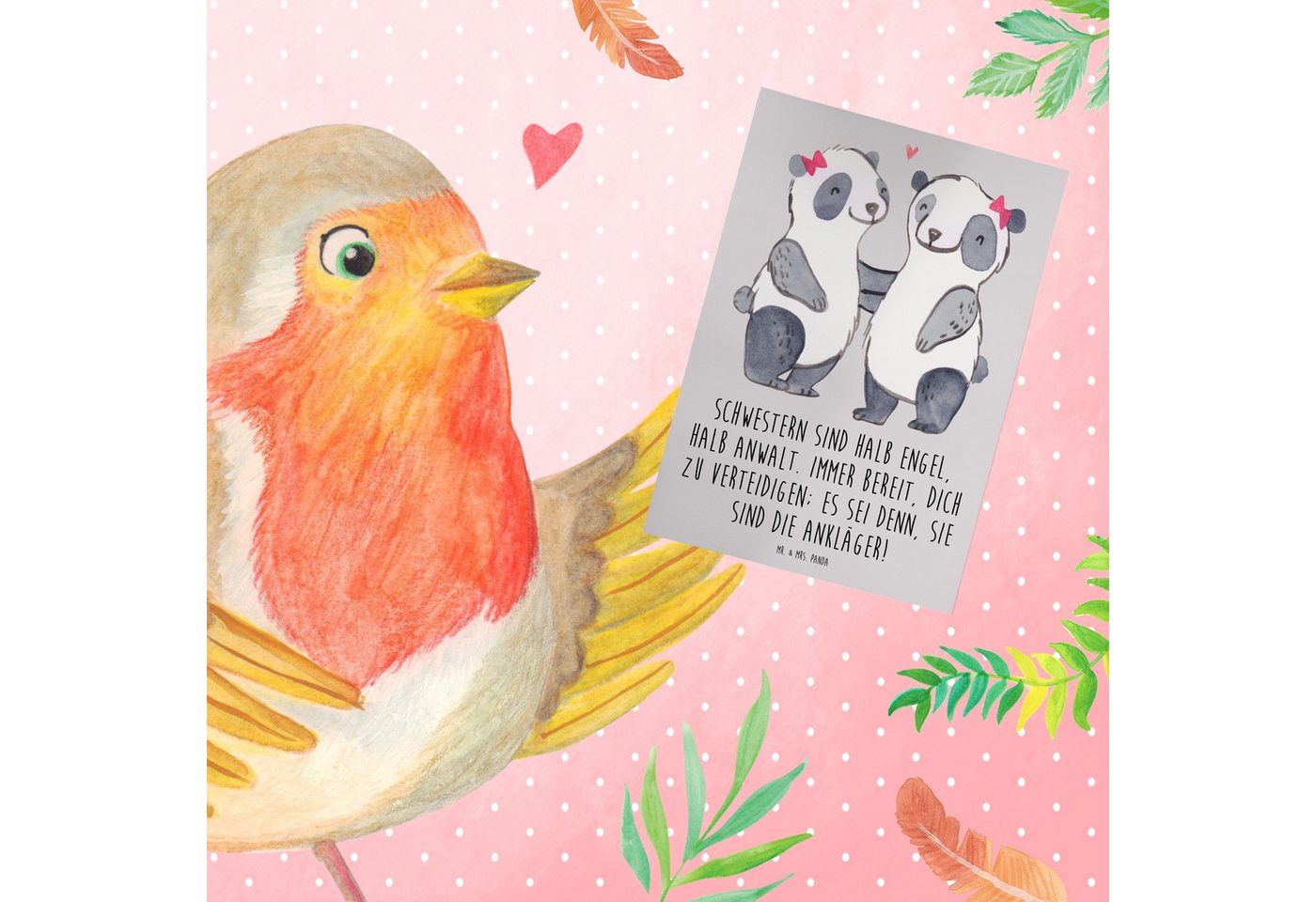 Thumbnail - Mr. & Mrs. Panda Grußkarte Schwesternwunder - Grau Pastell - Geschenk, Engel und Anwalt, Karte