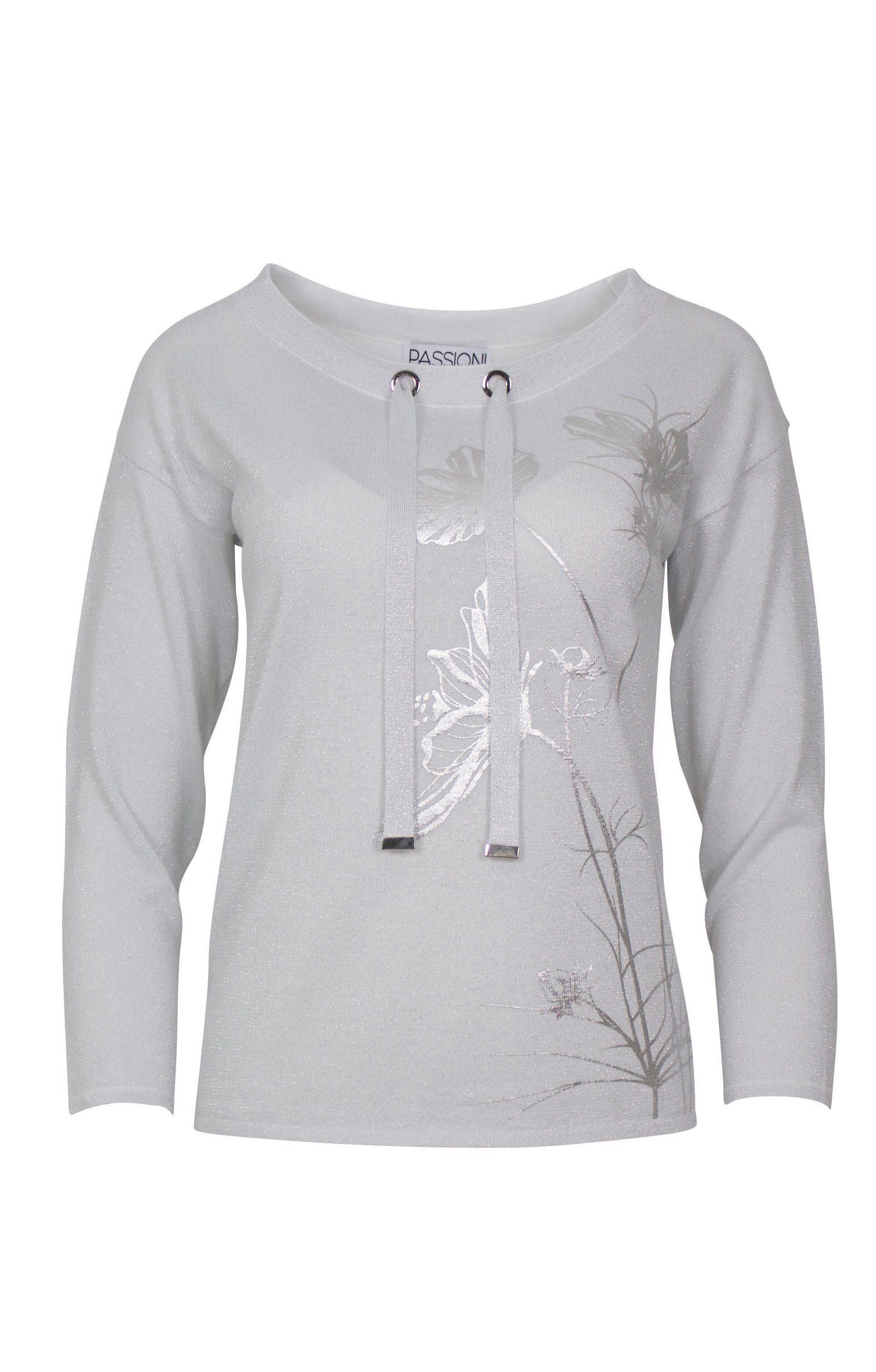 Passioni Langarmshirt mit Silberschimmer und floralen günstig online kaufen