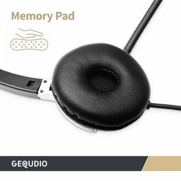 GEQUDIO für Gigaset, Panasonic, Grandstream, Polycom Telefone mit 2,5mm Klinke Headset (1-Ohr-Headset, 60g leicht, Bügel aus Federstahl, mit Wechselverschluss für mehrere Endgeräte, inklusive Anschlusskabel)