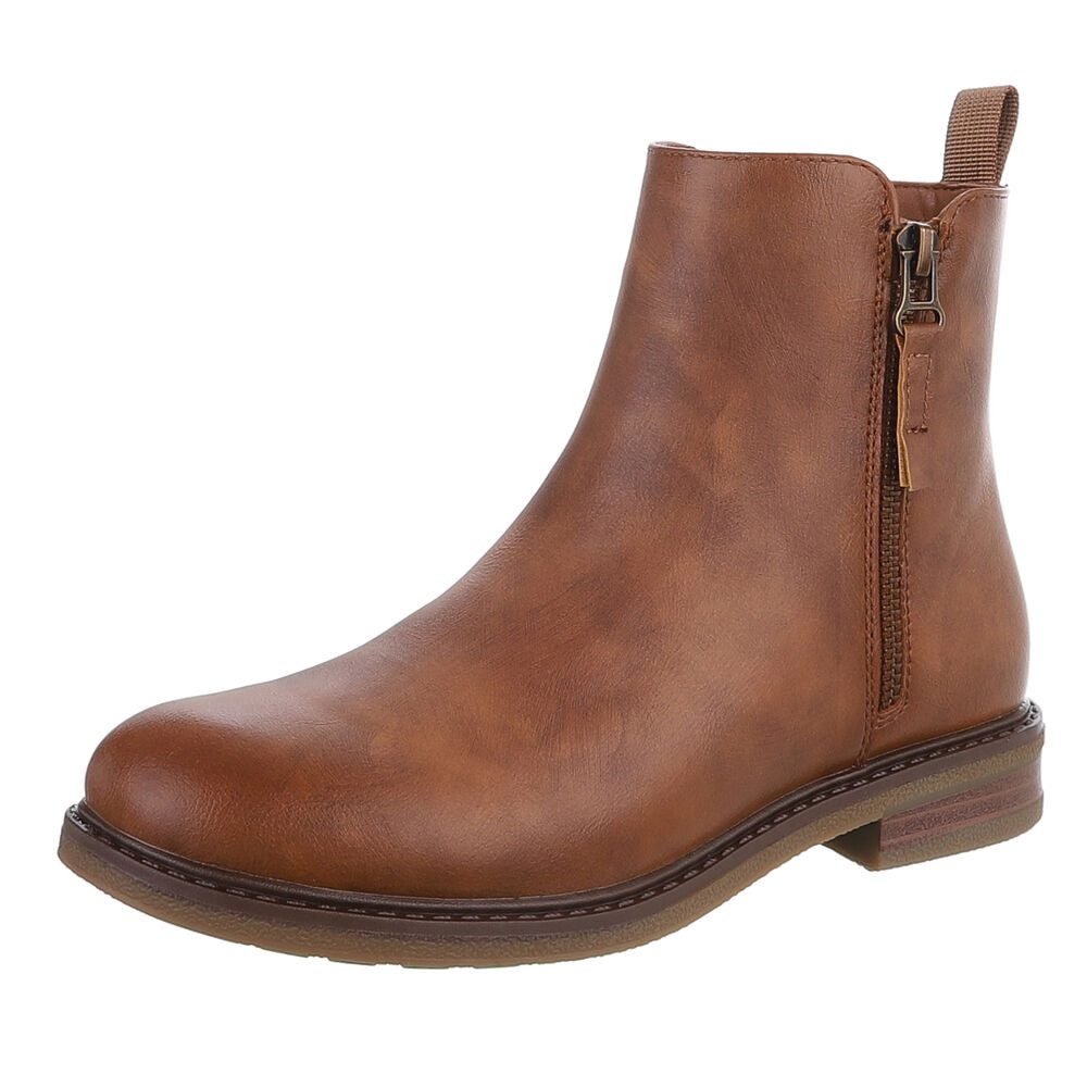 Ital-Design Eleganter Chelsea-Boot mit Reißverschluss für Damen Stiefelette (90648928) Blockabsatz Flache Stiefeletten in Camel