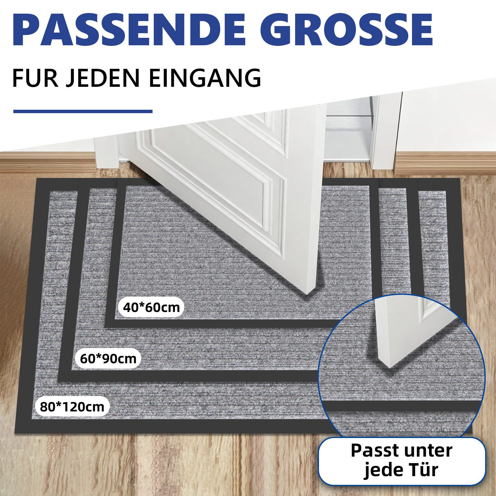 SunJas Fußmatte rutschfeste Fußmatte für Innen und Außen,3 Größen & 3 Farben, Fußmatte Eingang, rutschfeste Fußmatte, Innen Außentürmatte