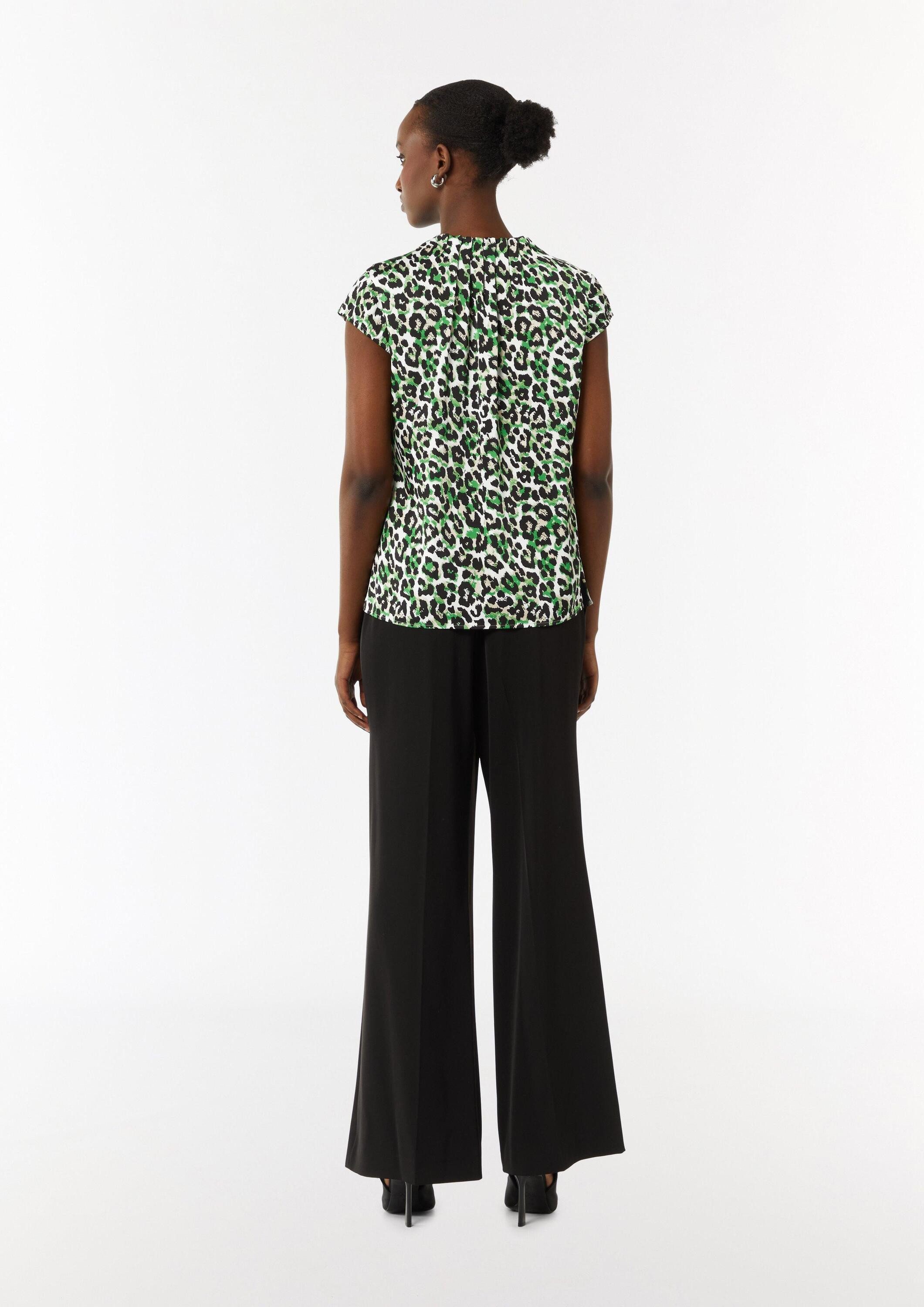 comma Kurzarmbluse Bluse Gemusterte Satinbluse mit Raffung