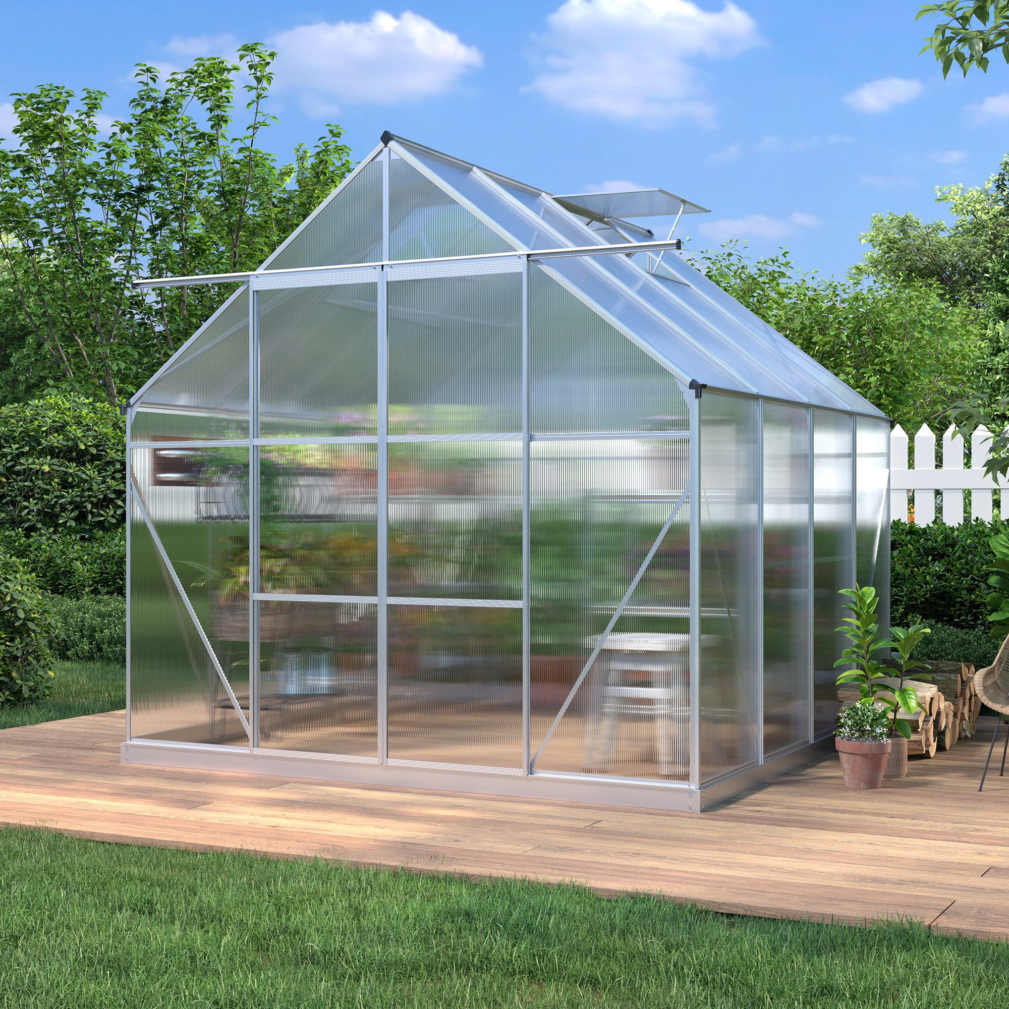 KONIFERA Gewächshaus, BxTxH: 240 x 248 x 234 cm, 4 mm Wandstärke, Set, mit Fundamentrahmen silberfarben