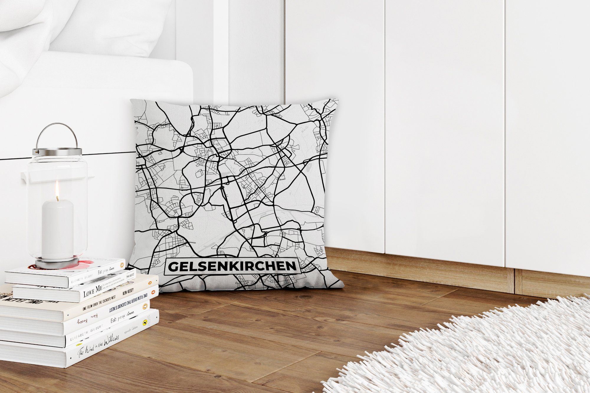 Gelsenkirchen - MuchoWow Stadtplan, - Deko, Karte für Füllung Zierkissen mit Sofakissen Dekokissen Wohzimmer, Schlafzimmer,