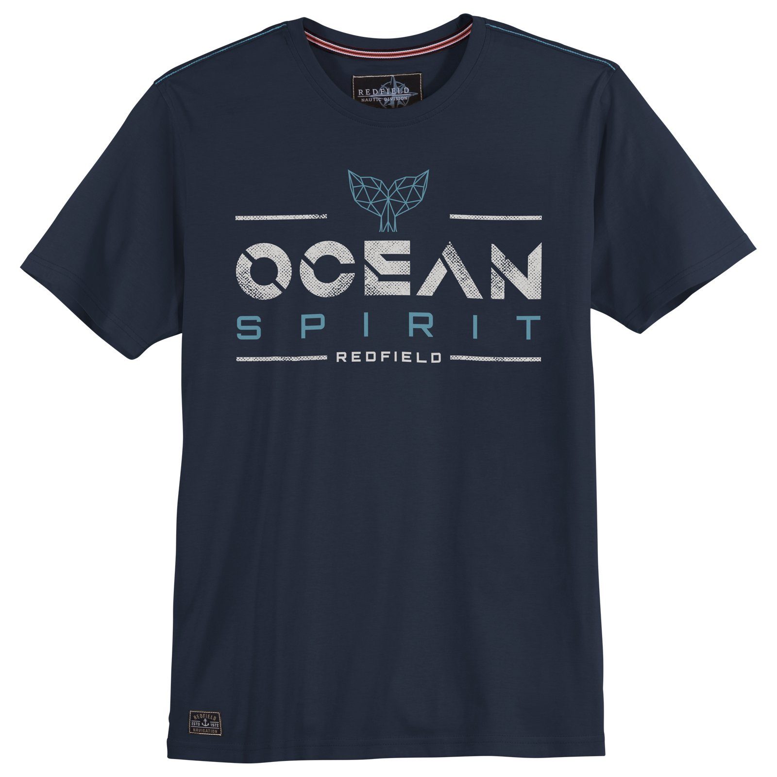 redfield Rundhalsshirt Große Größen Herren navy T-Shirt Ocean Print Spirit Redfield