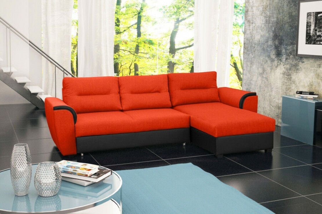 Designer JVmoebel Orange/Schwarz Schlafsofa Sofa + Sofa Bettkasten mit Ecksofa Ecksofa, Bettfunktion